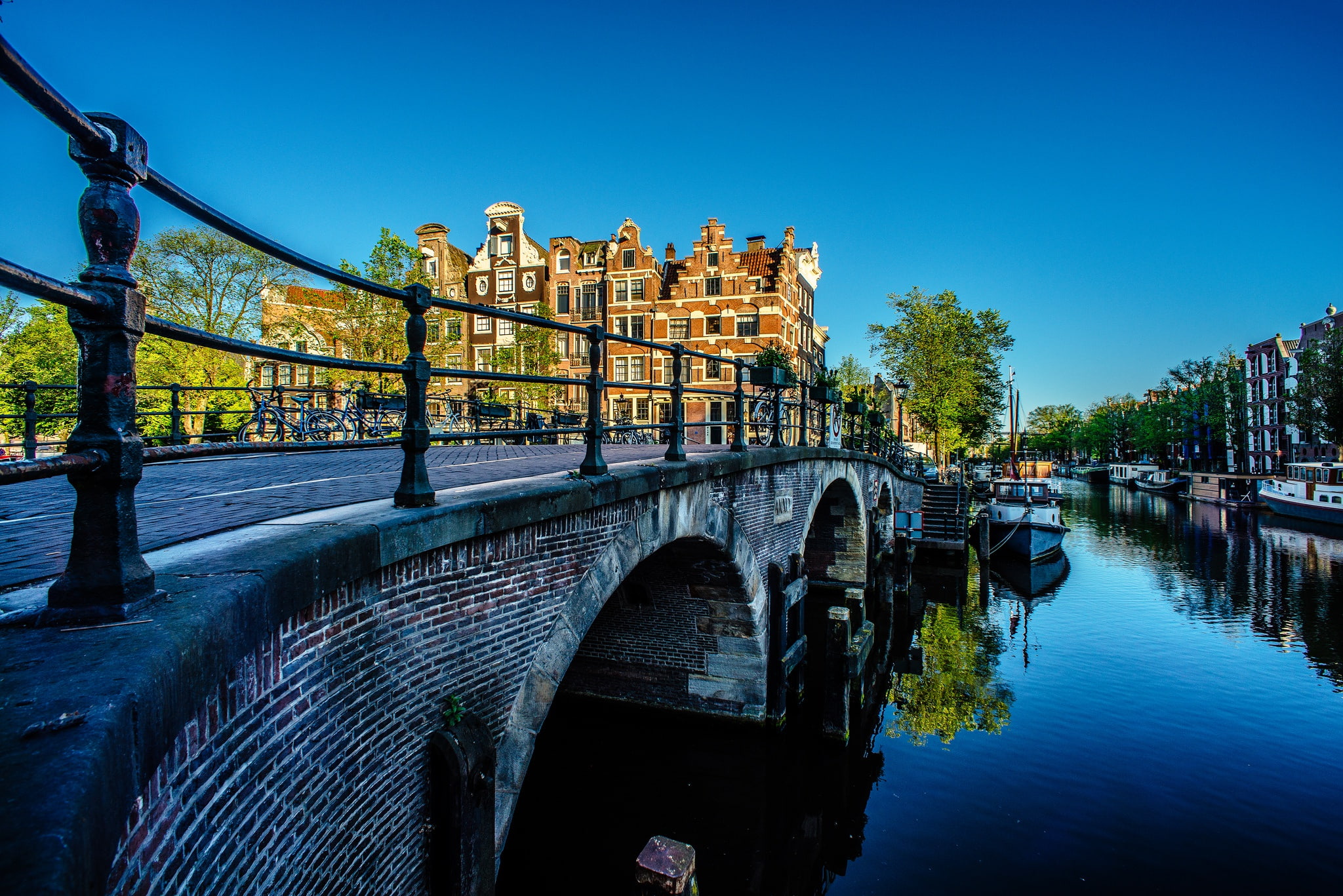 channel, 1080P, Netherlands, Amsterdam, home, bridge, building, HD Wallpaper