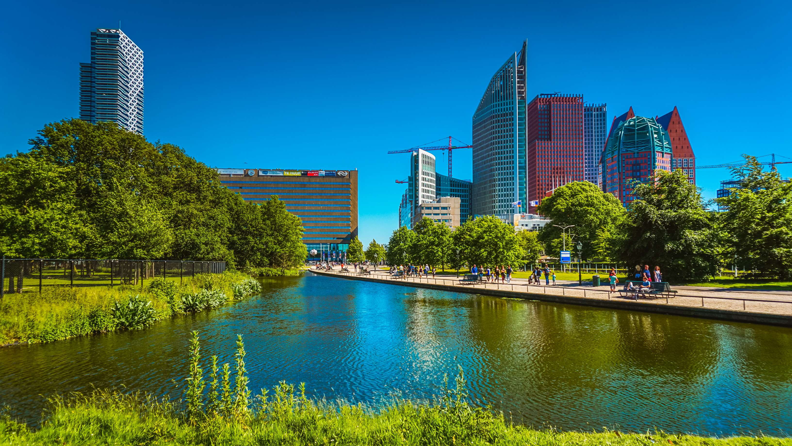 holland, building, city, built structure, water, office building exterior, skyscraper, architecture, den haag, landscape, 2K, travel destinations, reflection, HD Wallpaper