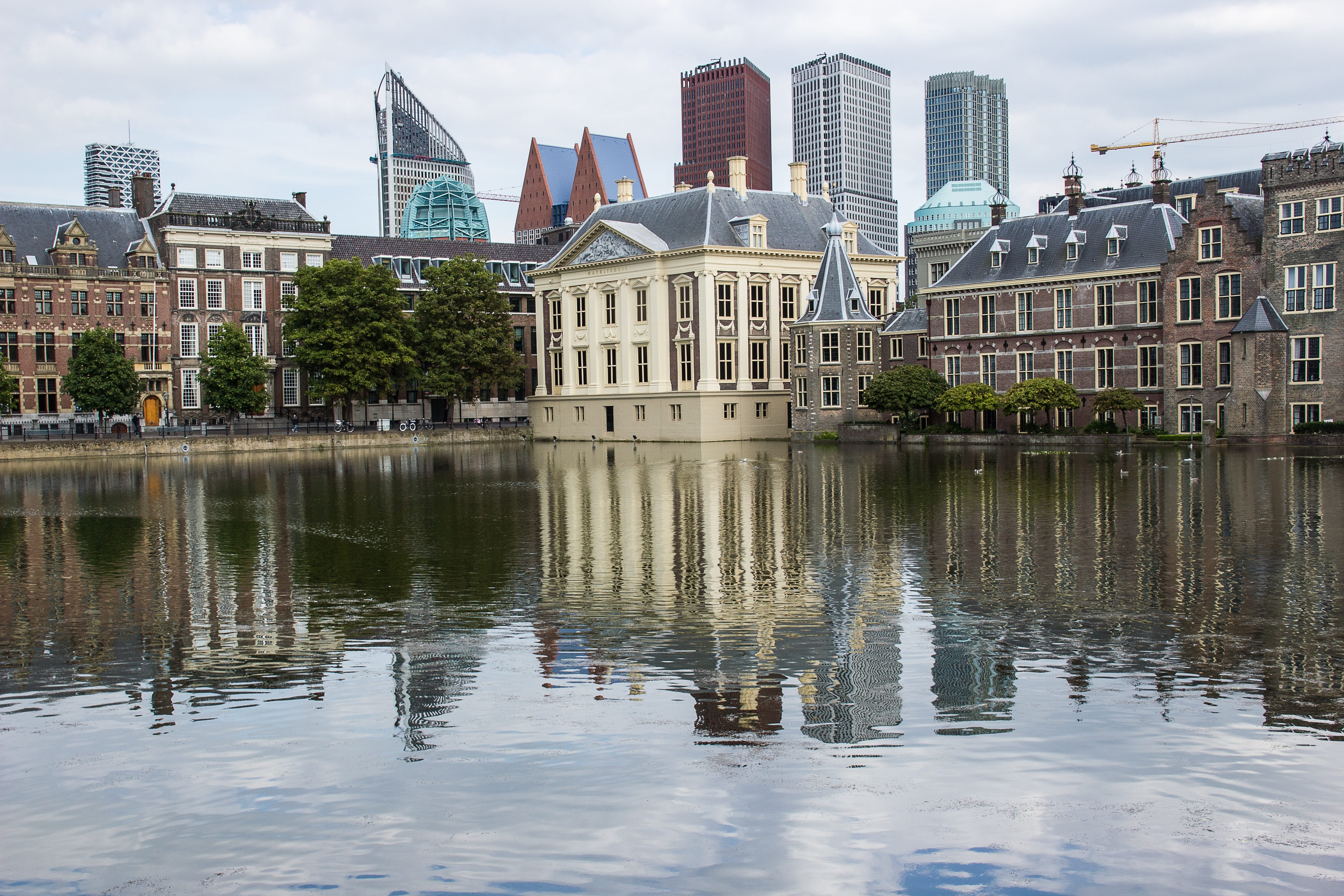 outdoors, pond, nature, lake, city, office building exterior, 5K, travel destinations, office, day, Buildings, travel, Architecture, netherlands, no people, HD Wallpaper