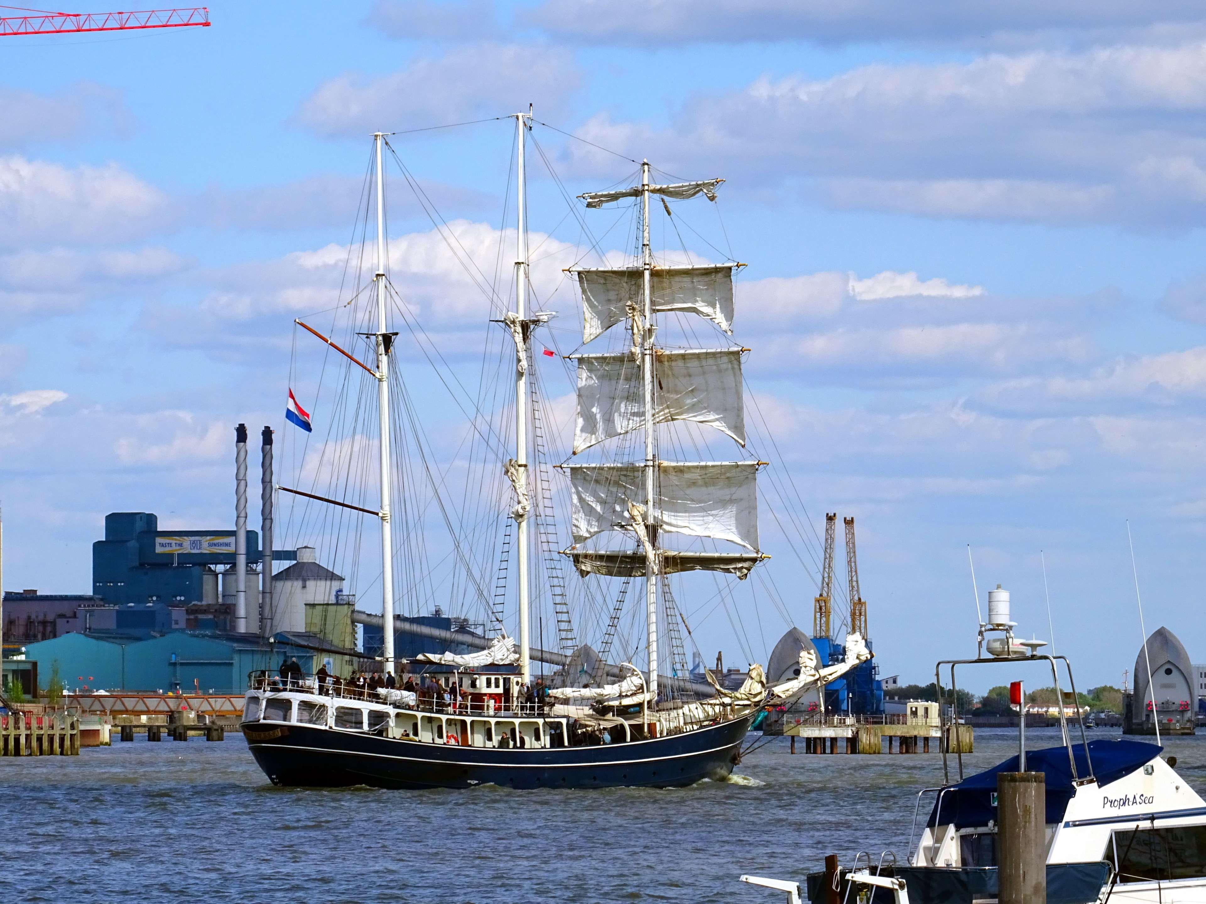 landscape, cloud - sky, sail, sky, water, pole, sailboat, rigging, mode of transportation, nautical vessel, sea, 4K, transportation system, ship, factory, HD Wallpaper