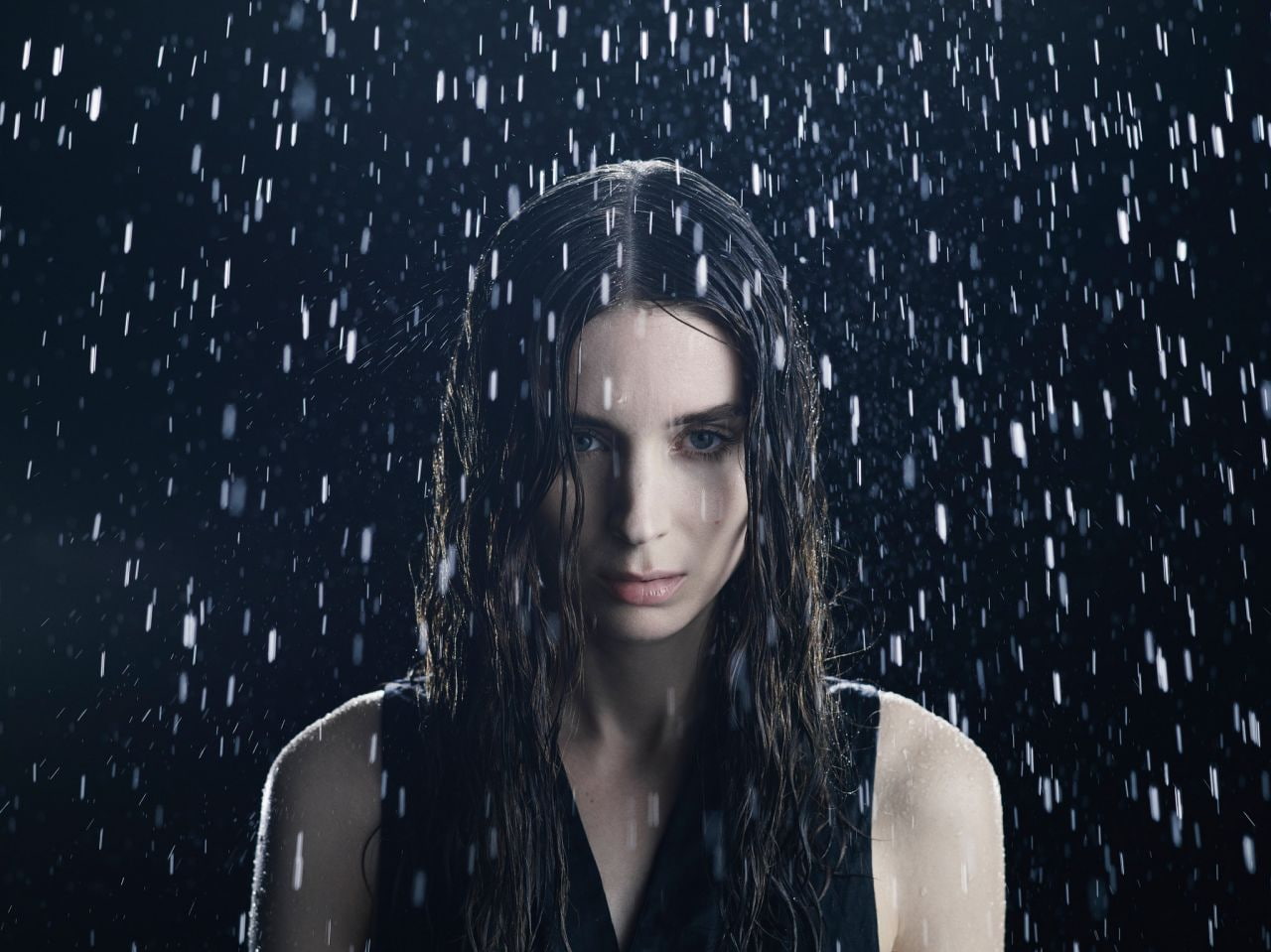 front view, headshot, young adult, snowing, wet clothing, wet hair, young women, looking at camera, wet, long hair, rain, women, 720P, water, actress, HD Wallpaper