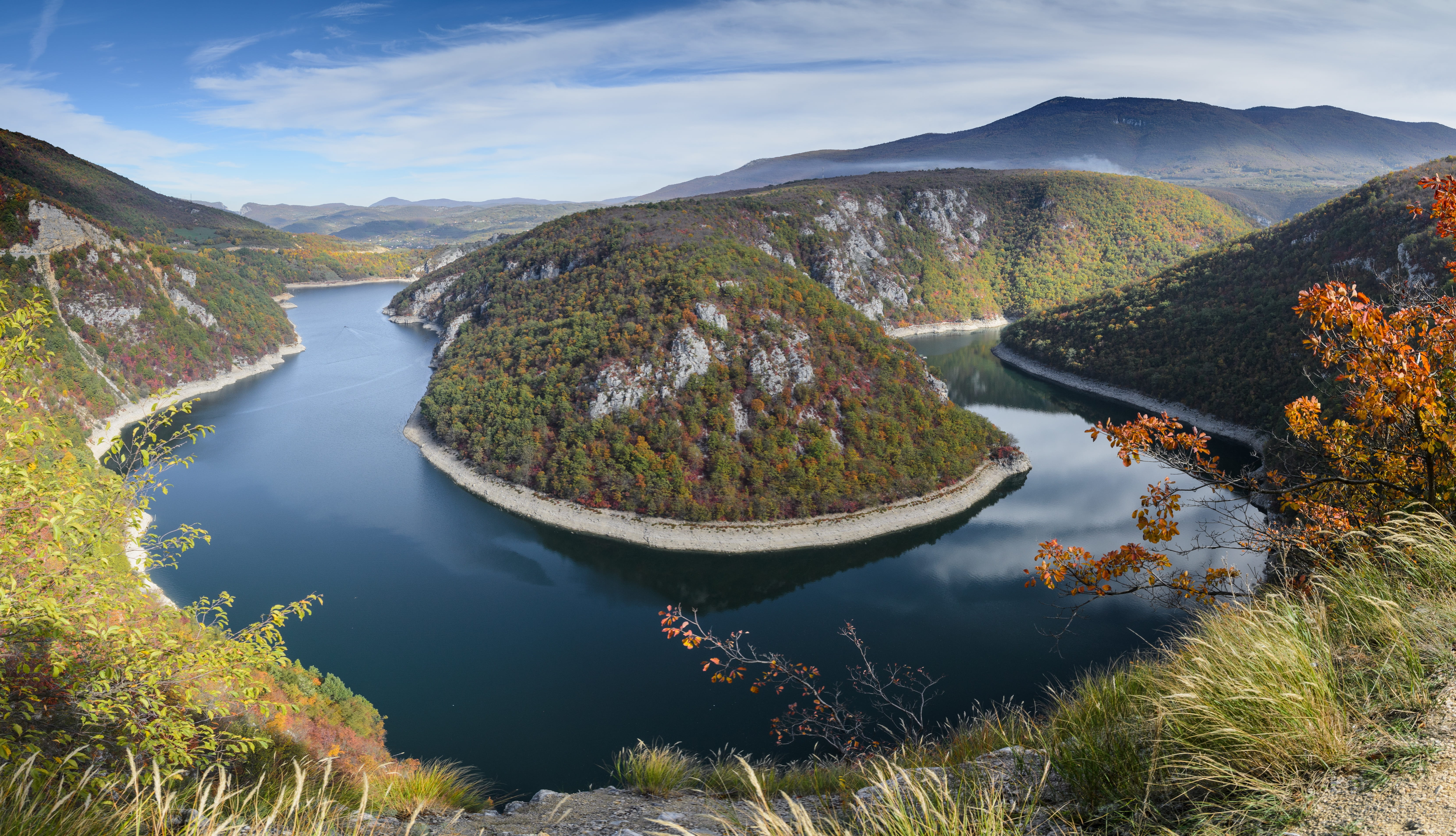 tranquility, water, pine tree, sky, scenics - nature, environment, land, travel destinations, outdoors, lake, panorama, no people, non-urban scene, bosnia, HD Wallpaper