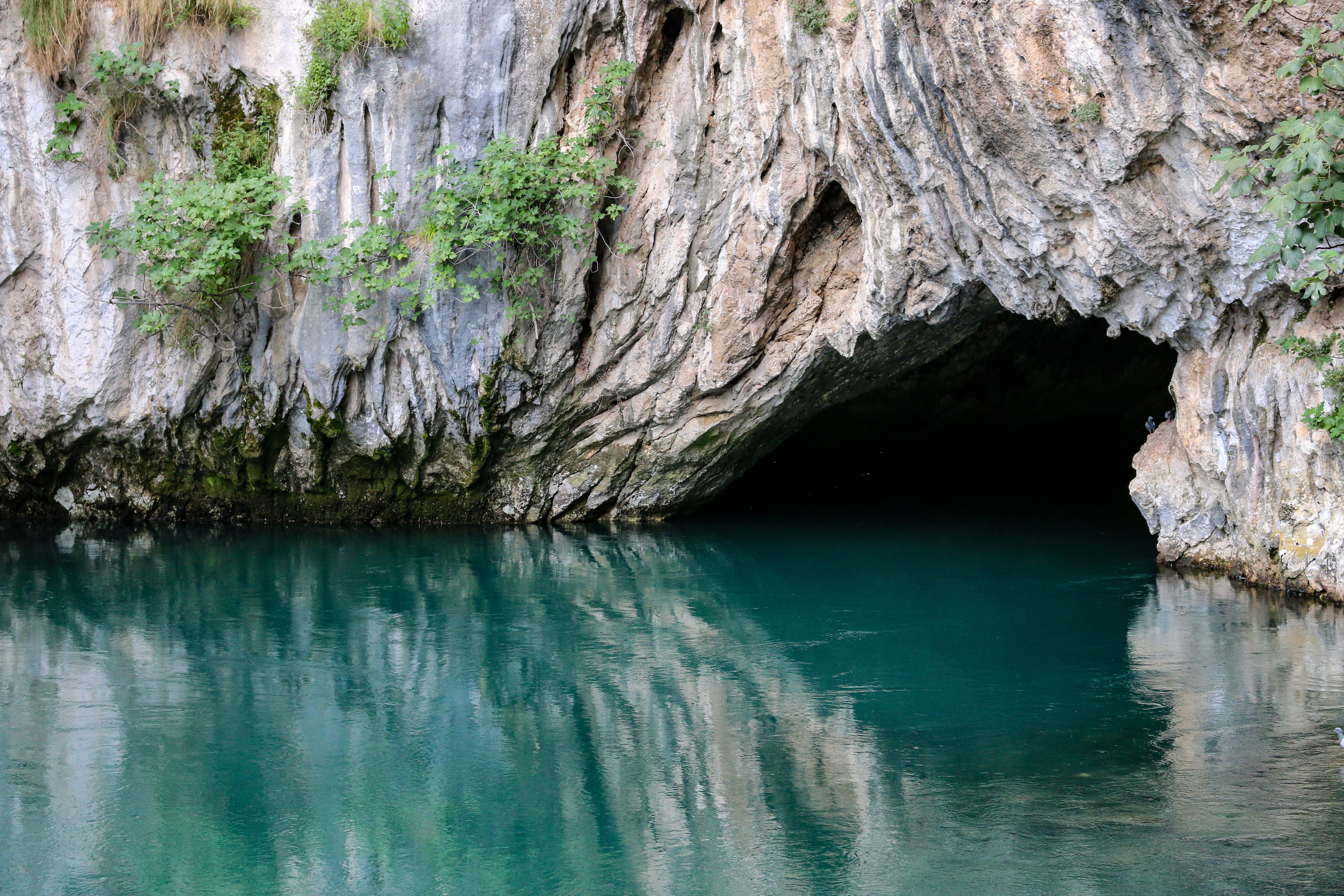 non-urban scene, turquoise, nature, cave, water, waterfront, reflection, scenics - nature, bosnia, rock - object, 5K, turquoise colored, eroded, beauty in nature, HD Wallpaper