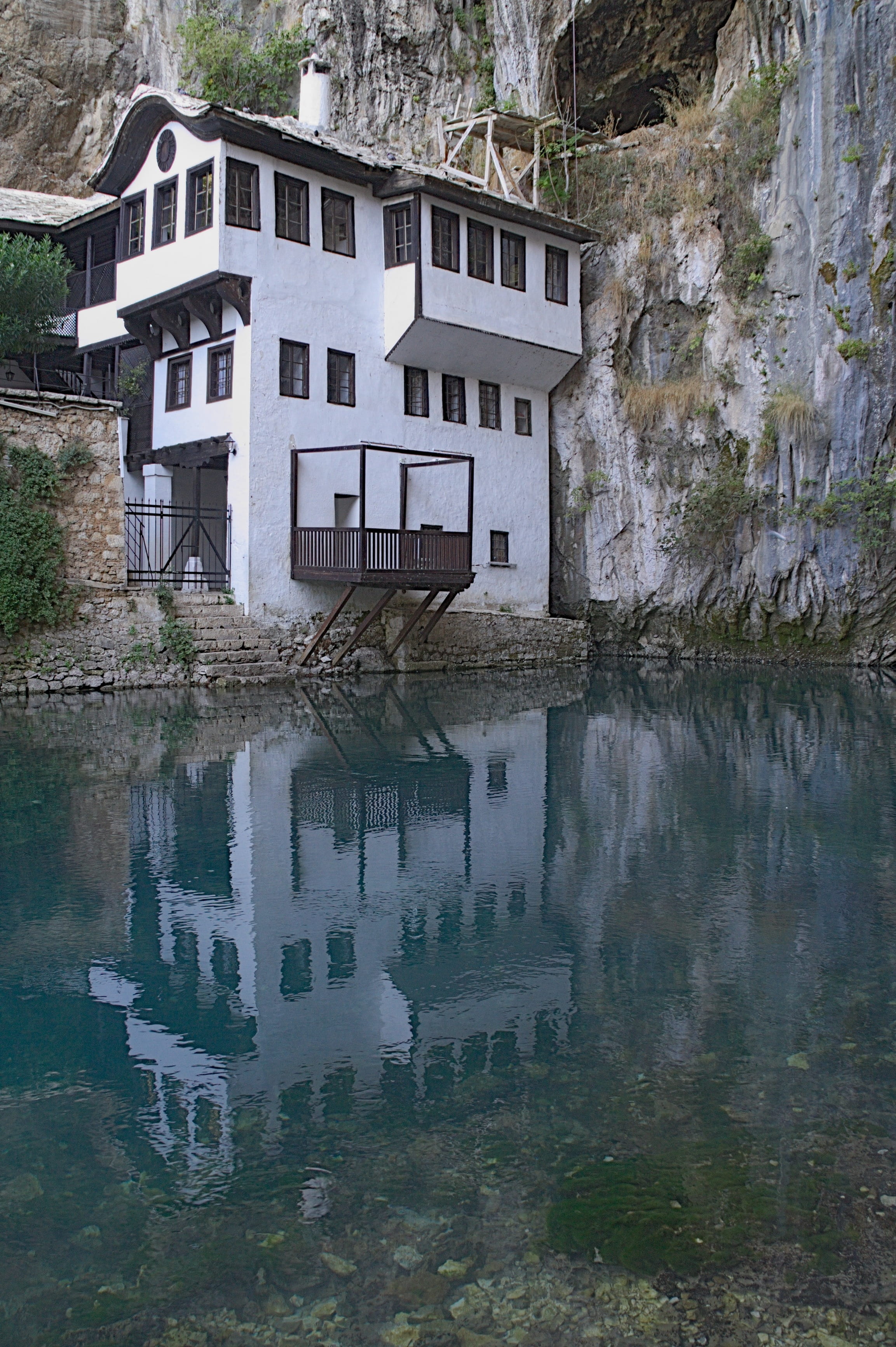 herzegovina, source, wall, house, bosnia and herzegovina, architecture, nature, no people, buna source, dervish convent, river, waterfront, tree, built structure, Phone HD Wallpaper