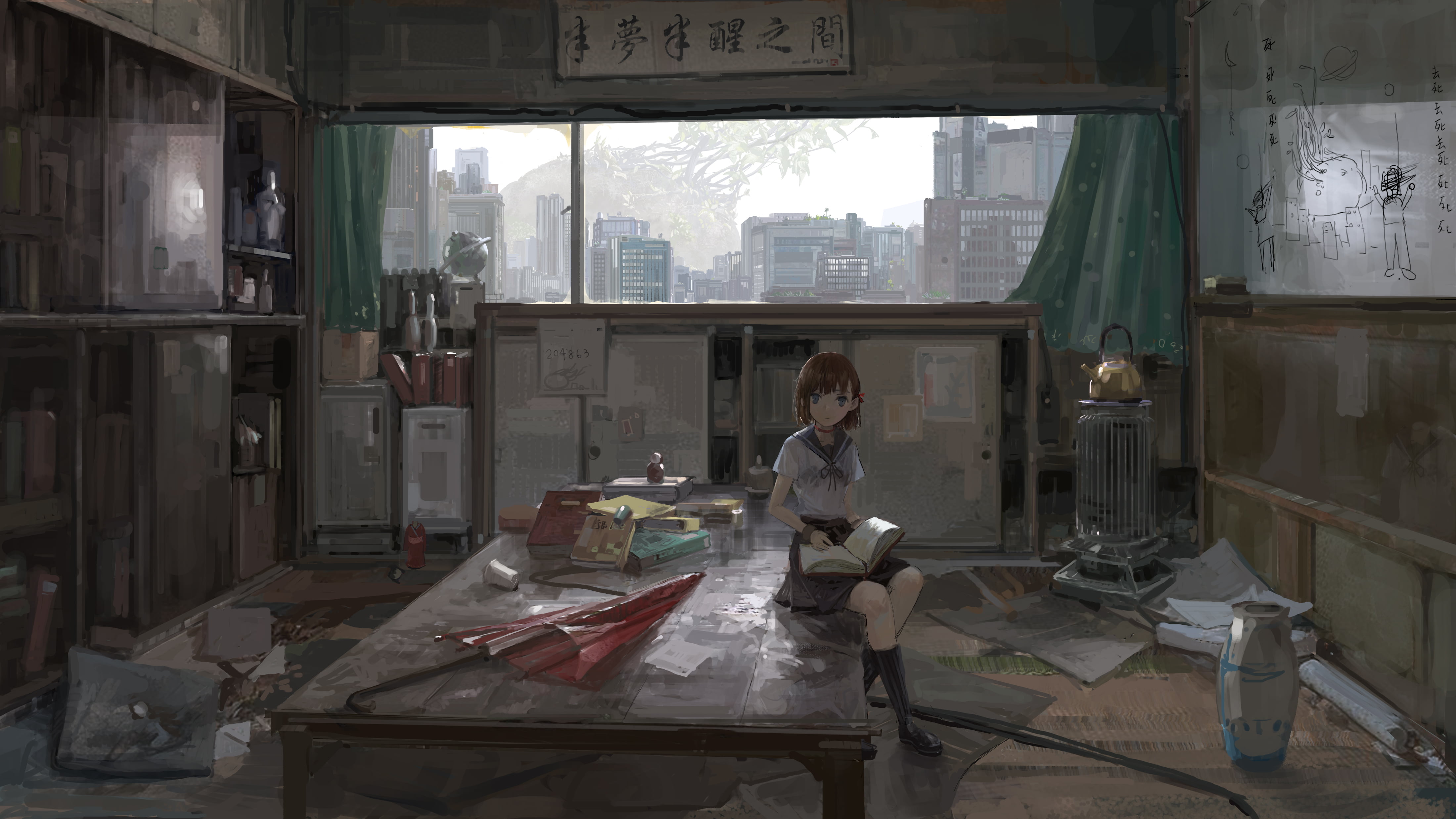 Girl, Apartment, Anime, 4K, Original, City, HD Wallpaper