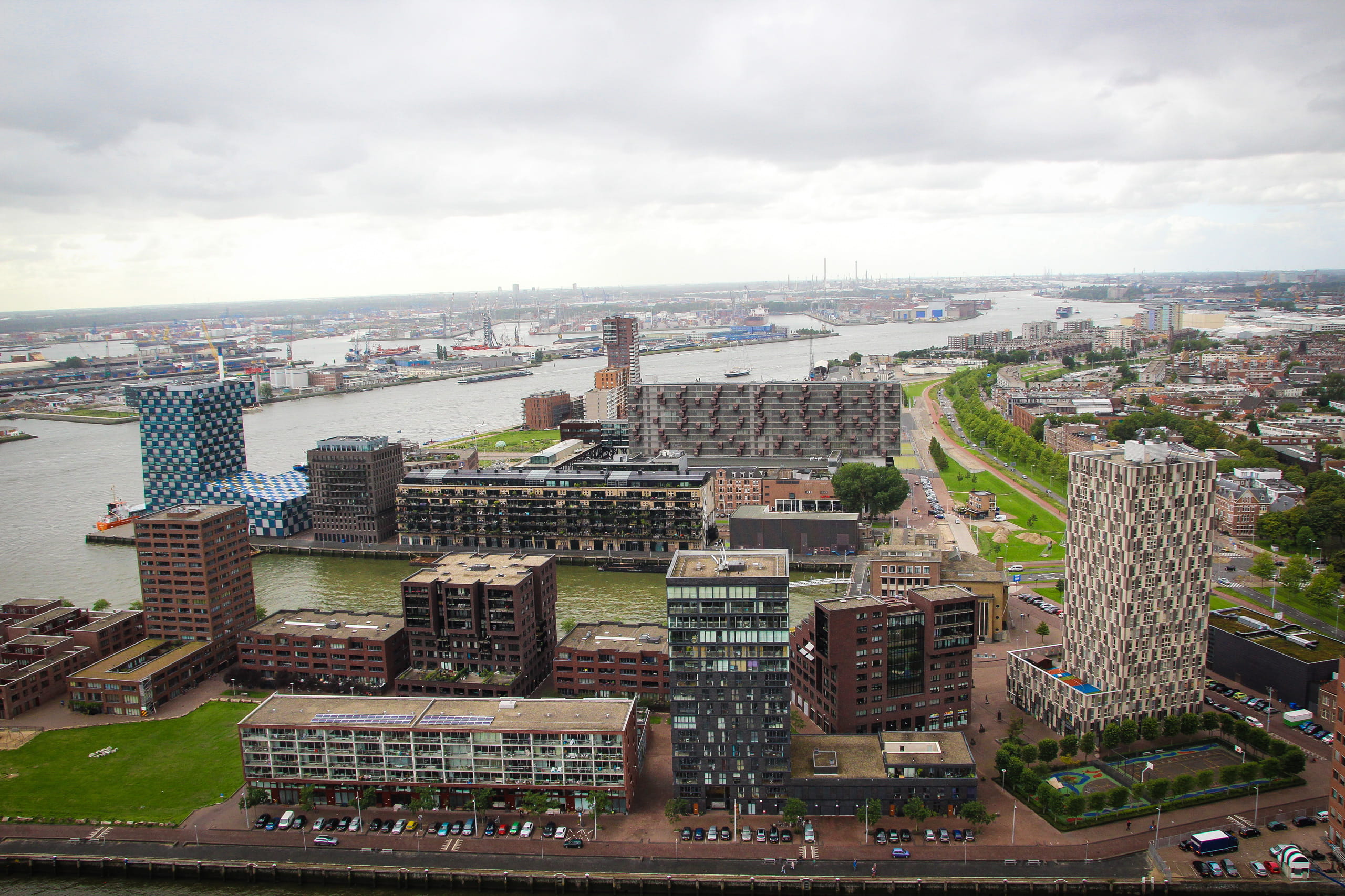 building, road, office building exterior, rotterdam, aerial view, residential district, nature, netherlands, transportation, day, outdoors, skyscraper, HD Wallpaper