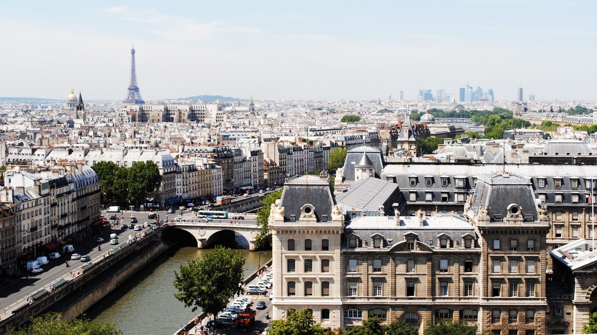 skyscraper, built structure, no people, cityscape, tall - high, travel destinations, sena, outdoors, tree, puente, francia, mode of transportation, tourism, HD Wallpaper