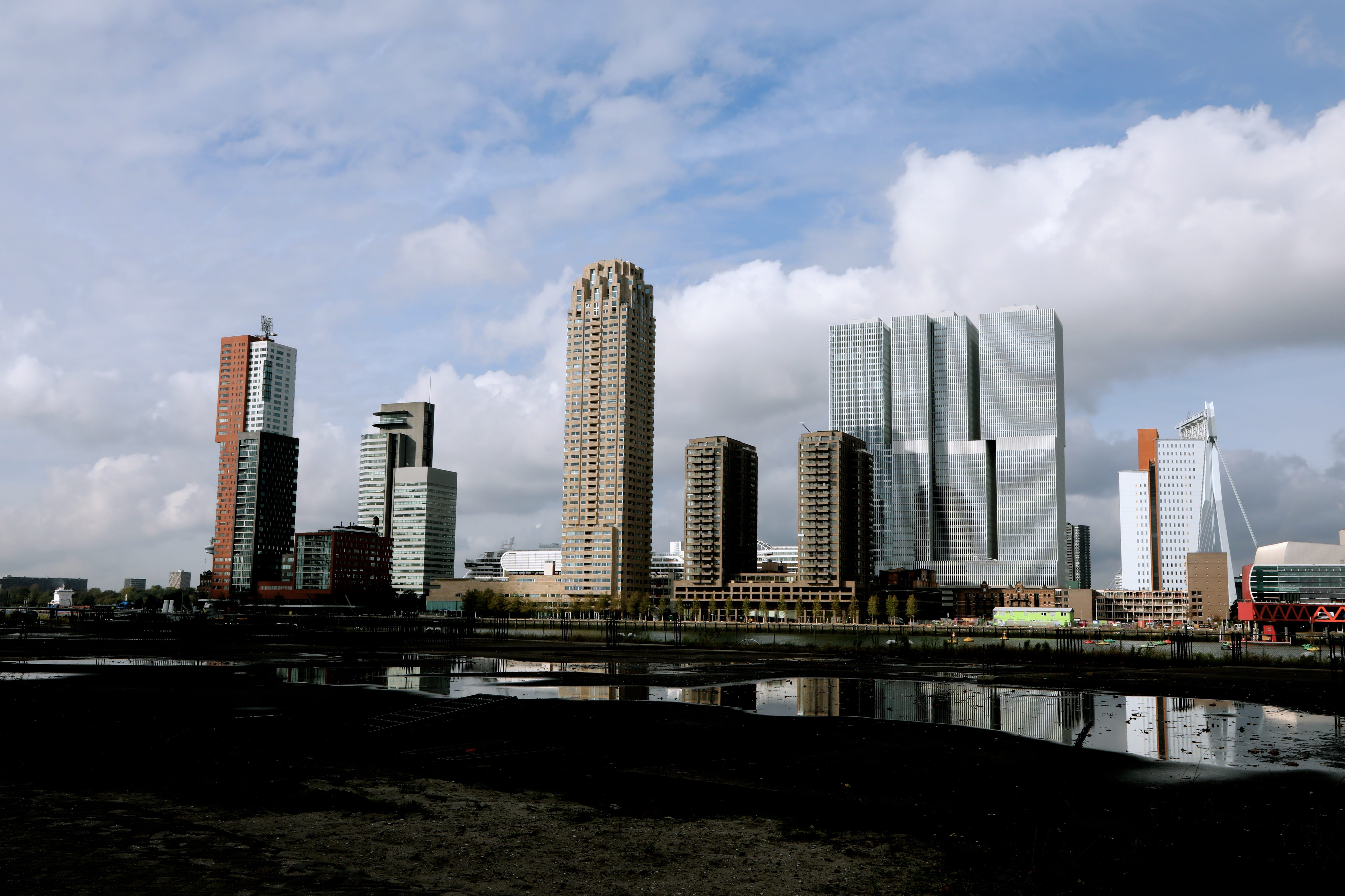 netherlands, landscape, building exterior, skyscraper, no people, nature, rotterdam, river, holland, outdoors, modern, building, skyscrapers, 5K, urban, HD Wallpaper