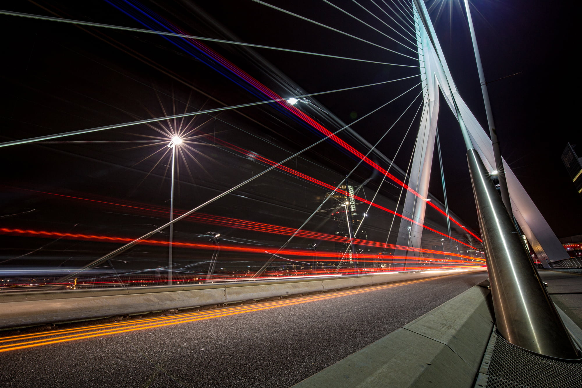 time, Nederland, concrete, Europe, USM, lapse, erasmusbrug, Light, Netherlands, night time, 1080P, pavement, photography, Explored, Canon EOS 6D, Rotterdam, HD Wallpaper