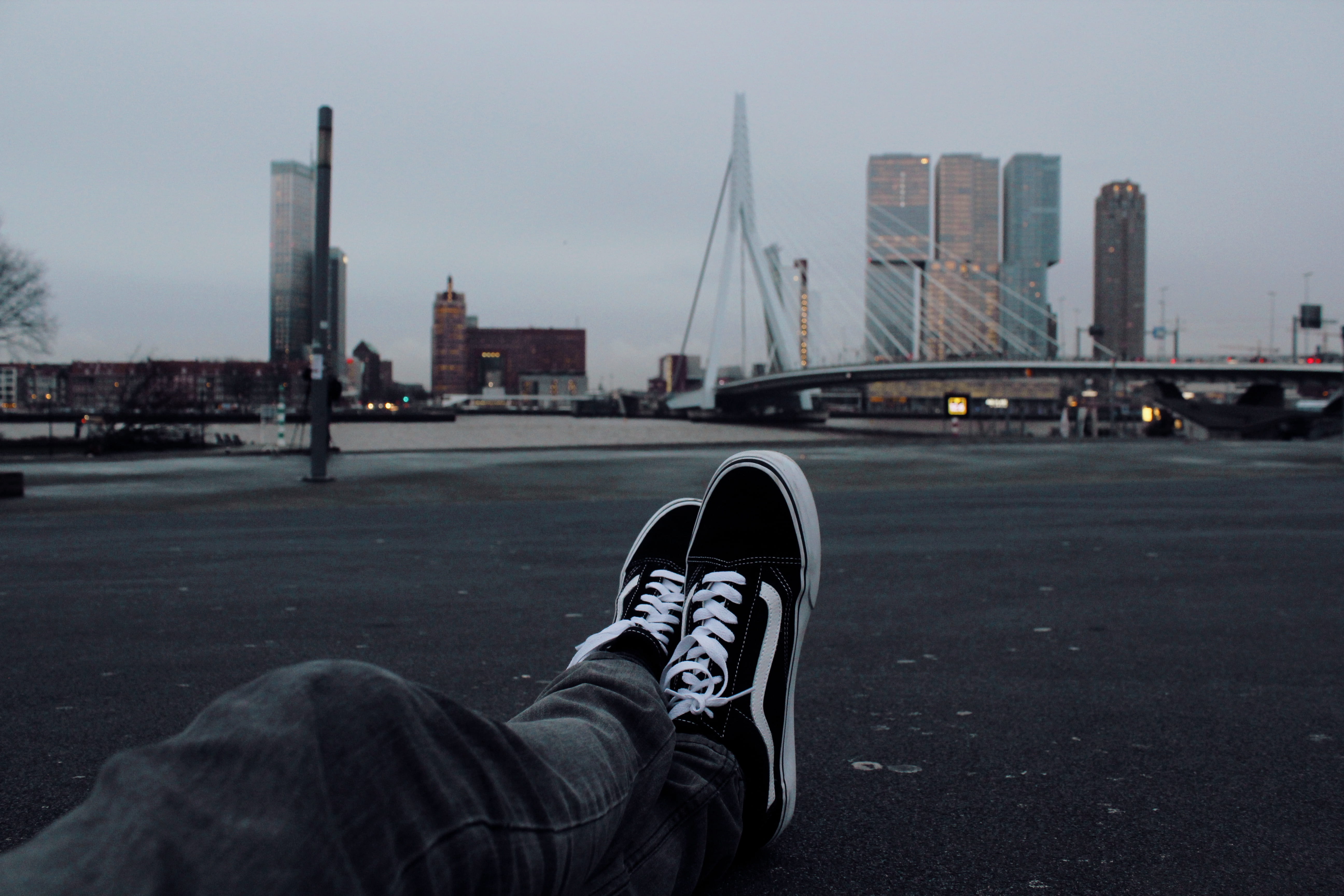 skyscraper, horizon, outdoors, 5K, transportation, white, grey, sneakers, office building exterior, architecture, oldskool, city, connection, travel destinations, HD Wallpaper