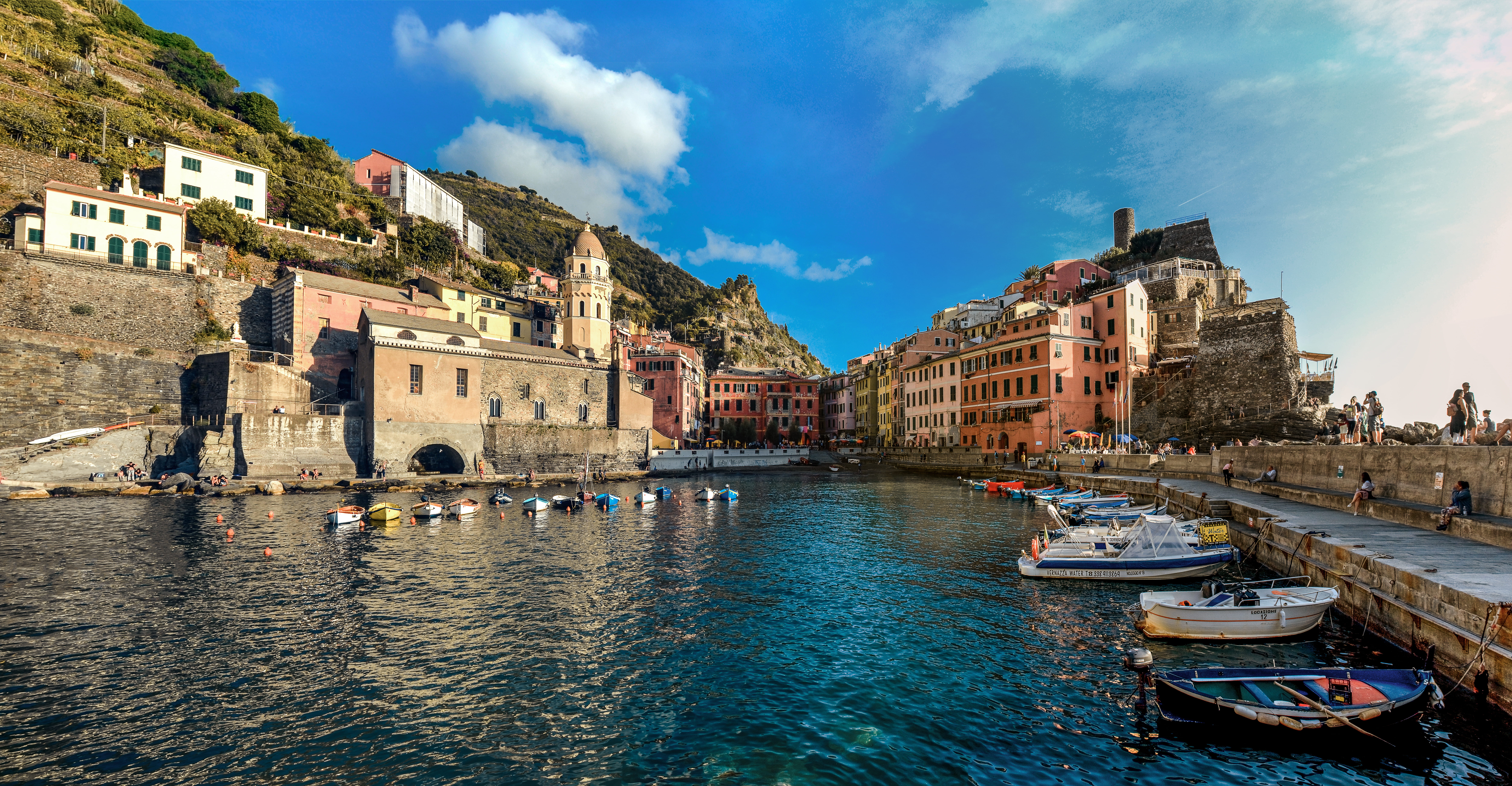 buildings, nature, different, cinque terre, viewing, transportation, 8K, human, near, italy, cityscape, river, architecture, seashore, travel destinations, HD Wallpaper