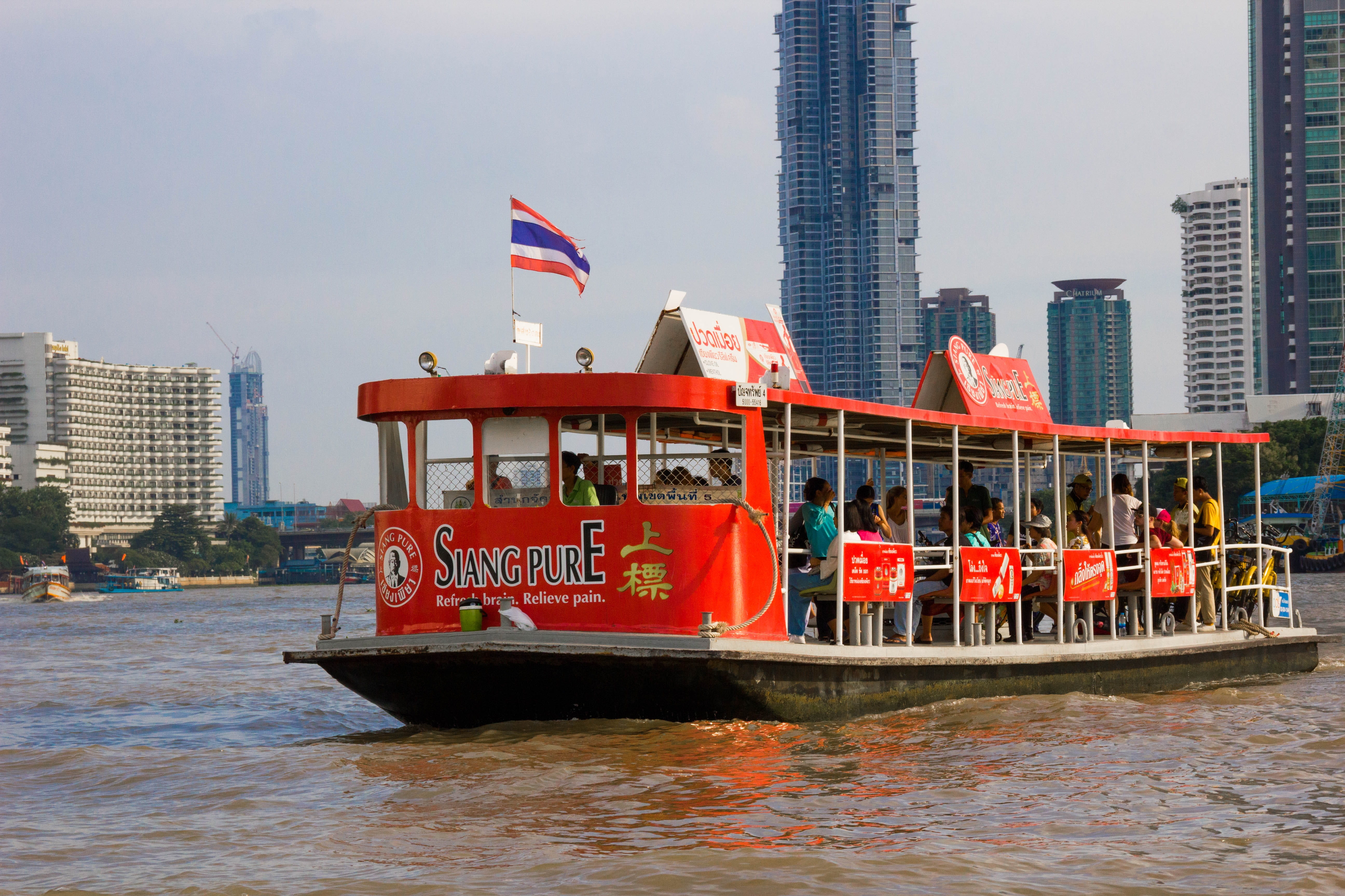 travel, day, architecture, southeast asia, river, waterfront, passenger craft, skyscraper, thailand, 5K, transportation, chao phraya river, nature, outdoors, HD Wallpaper