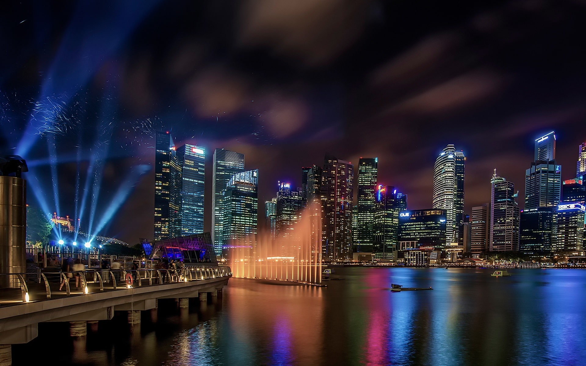 Sands, Singapore, view, panoramic, 1080P, Marina, city, Buildings, Lights, Bay, HD Wallpaper
