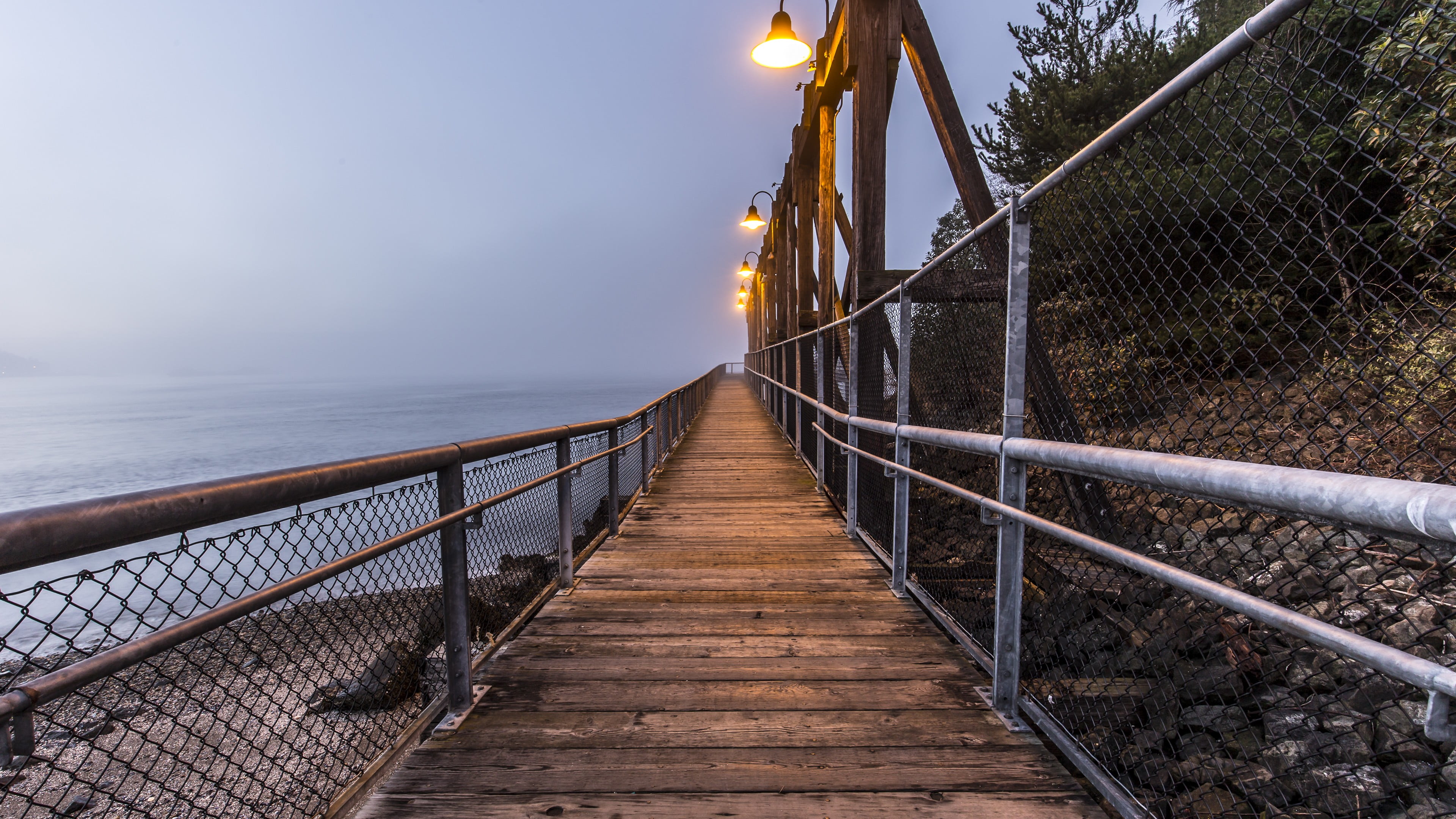 sky, architecture, brown, the way forward, pier, 4K, built structure, tranquil scene, bridge, outdoors, illuminated, diminishing perspective, scenics - nature, HD Wallpaper