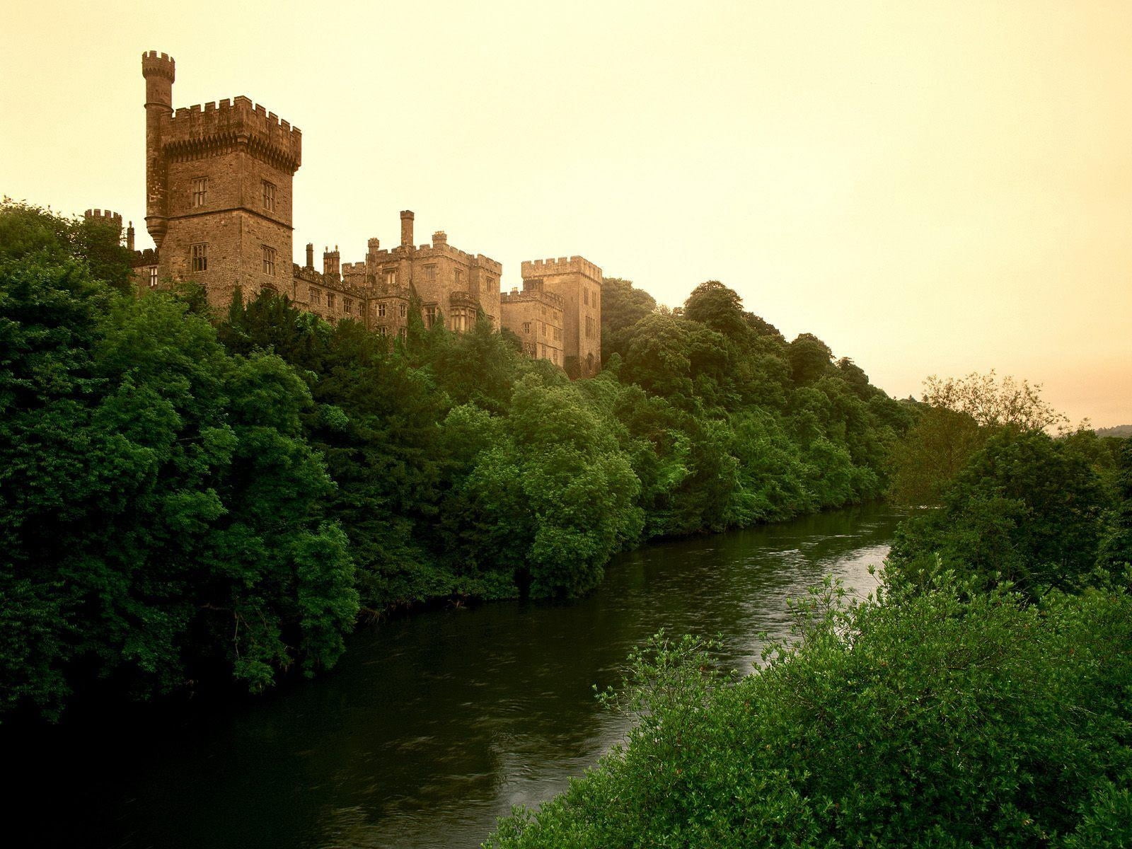 landscape, fort, central Park, brown, sky, old, growth, concrete, river, scenics, building, nature, the past, lismore castle, plant, uK, 720P, water, building Exterior, HD Wallpaper