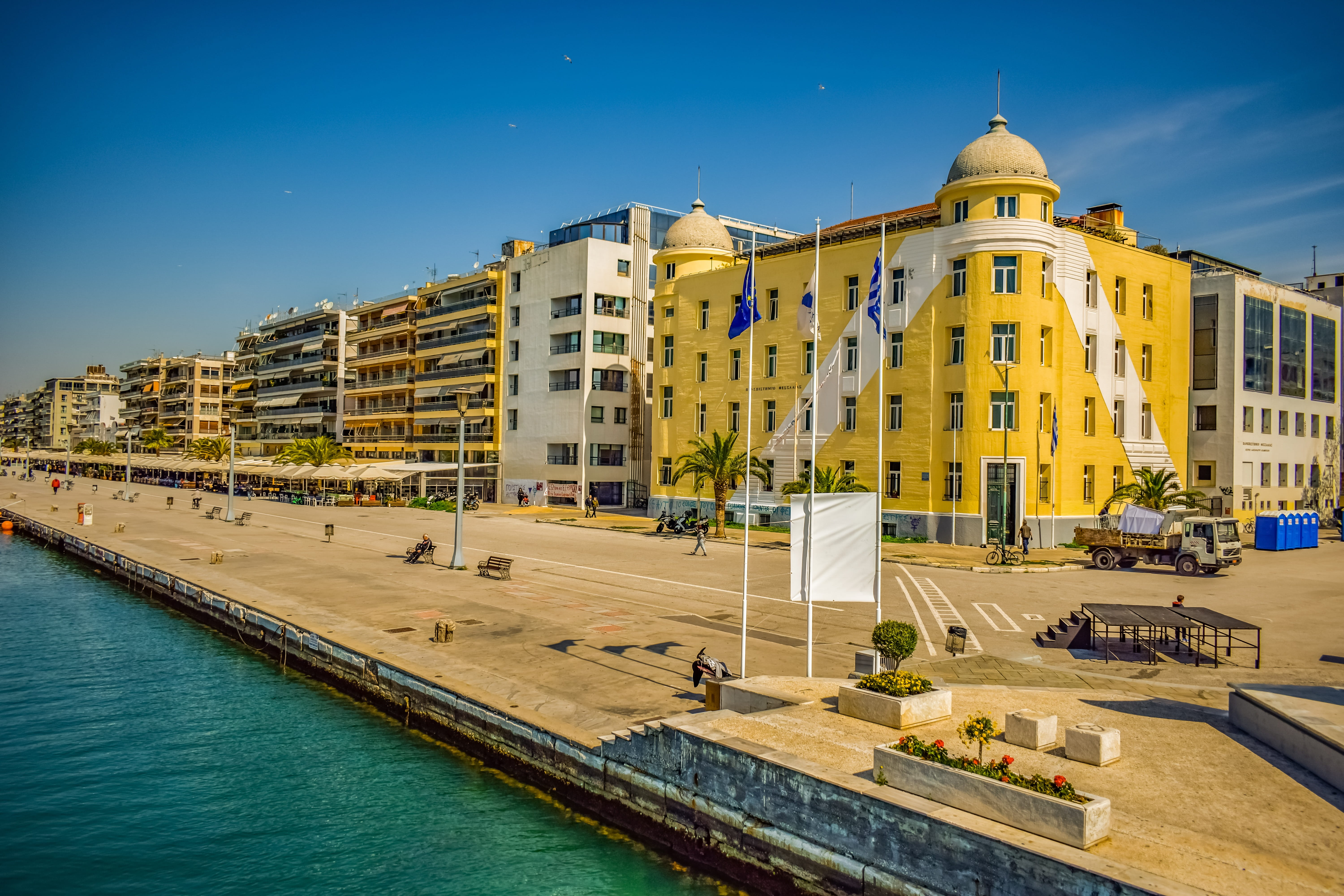 city, sky, promenade, sport, volos, travel destinations, university of thessaly, nature, 5K, building exterior, building, high angle view, outdoors, blue, HD Wallpaper
