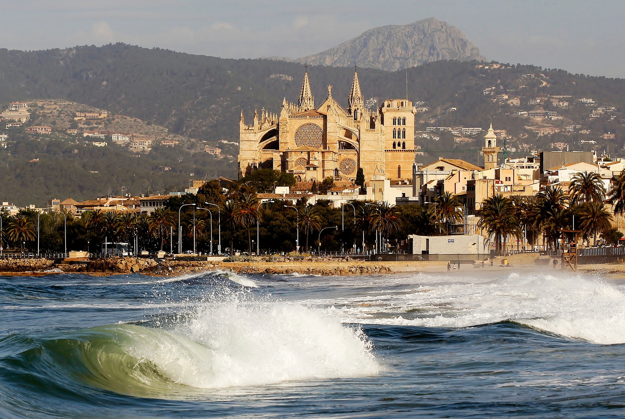 1080P, Balearic Islands, Spain, Cathedral, home, Palma, Palma de Malorca, mountains, sea, HD Wallpaper