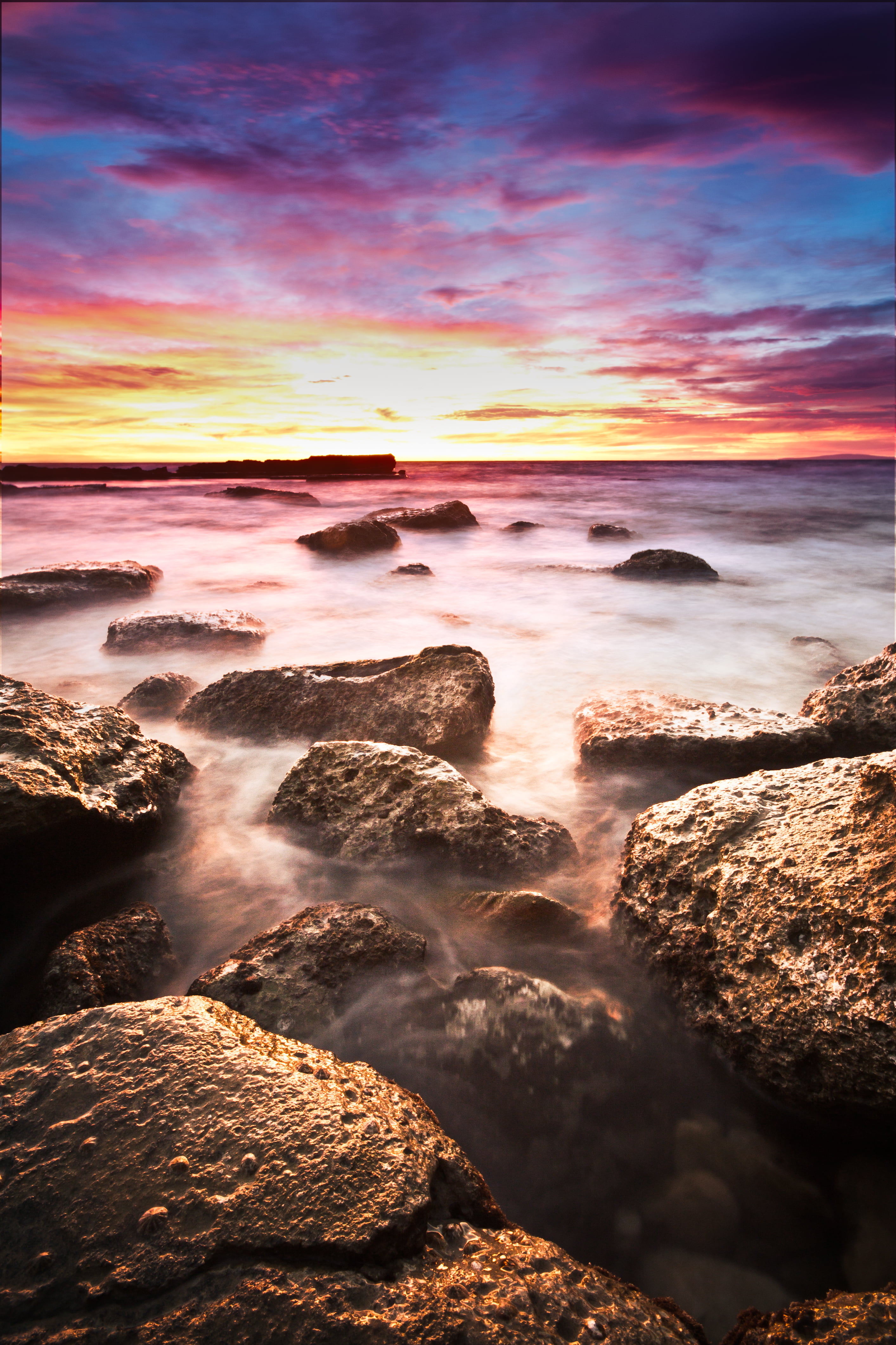 sky, beauty In Nature, dawn, rocks, 4K, Sigma, coastline, natural, seascape, blue sky, scenics, water, dusk, outdoors, blue, brown, rock - Object, beach, Phone HD Wallpaper