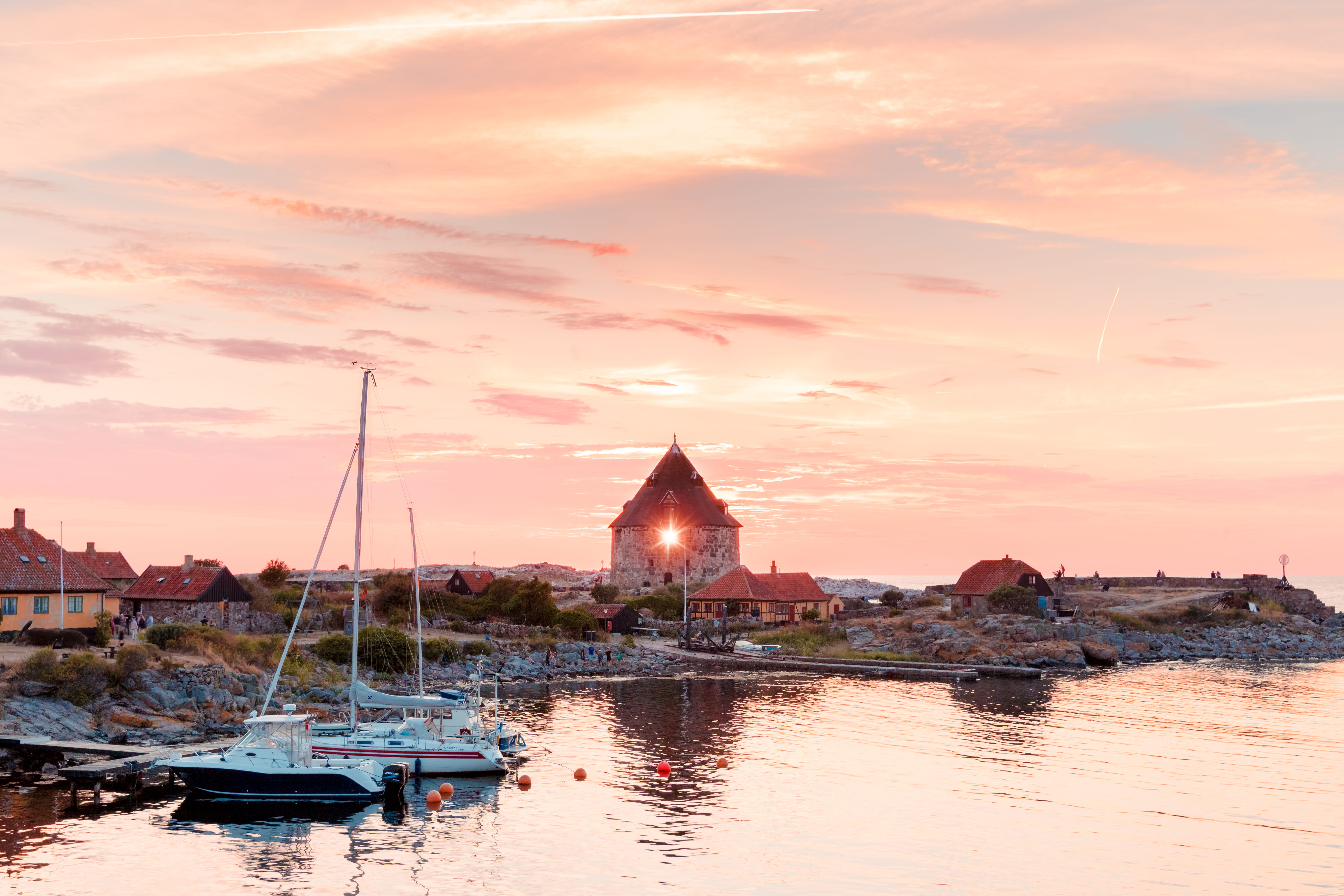 river, dock, sunset, watercrafts, waterfront, sailboat, pier, oceanshore, spire, outdoors, rocky shore, sky, clouds, bay, harbor, seashore, building, cloud - sky, HD Wallpaper