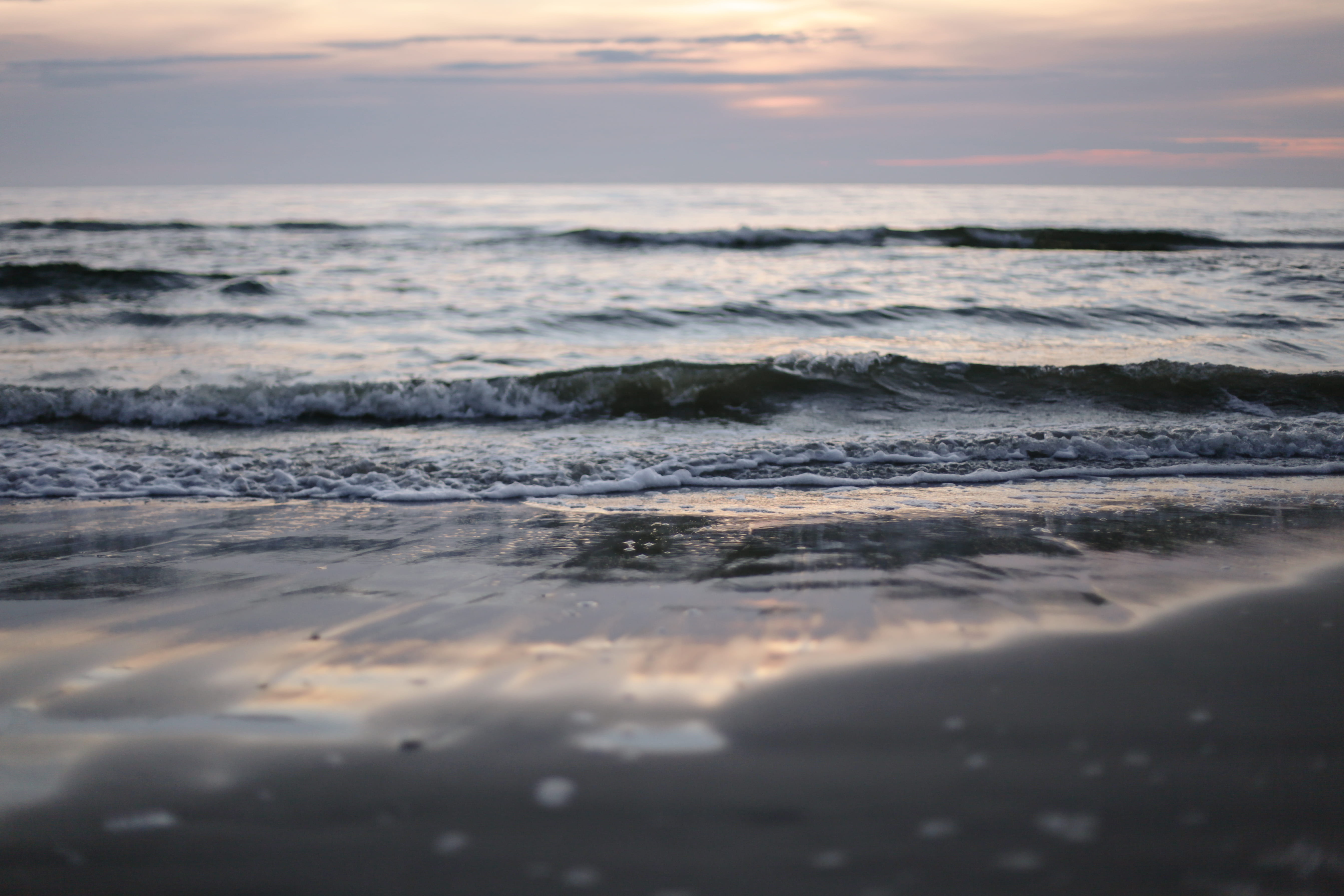 dawn, land, aquatic sport, nature, beauty in nature, seascape, seashore, ocean, no people, 5K, power in nature, sunrise, water, scenic, surface level, HD Wallpaper