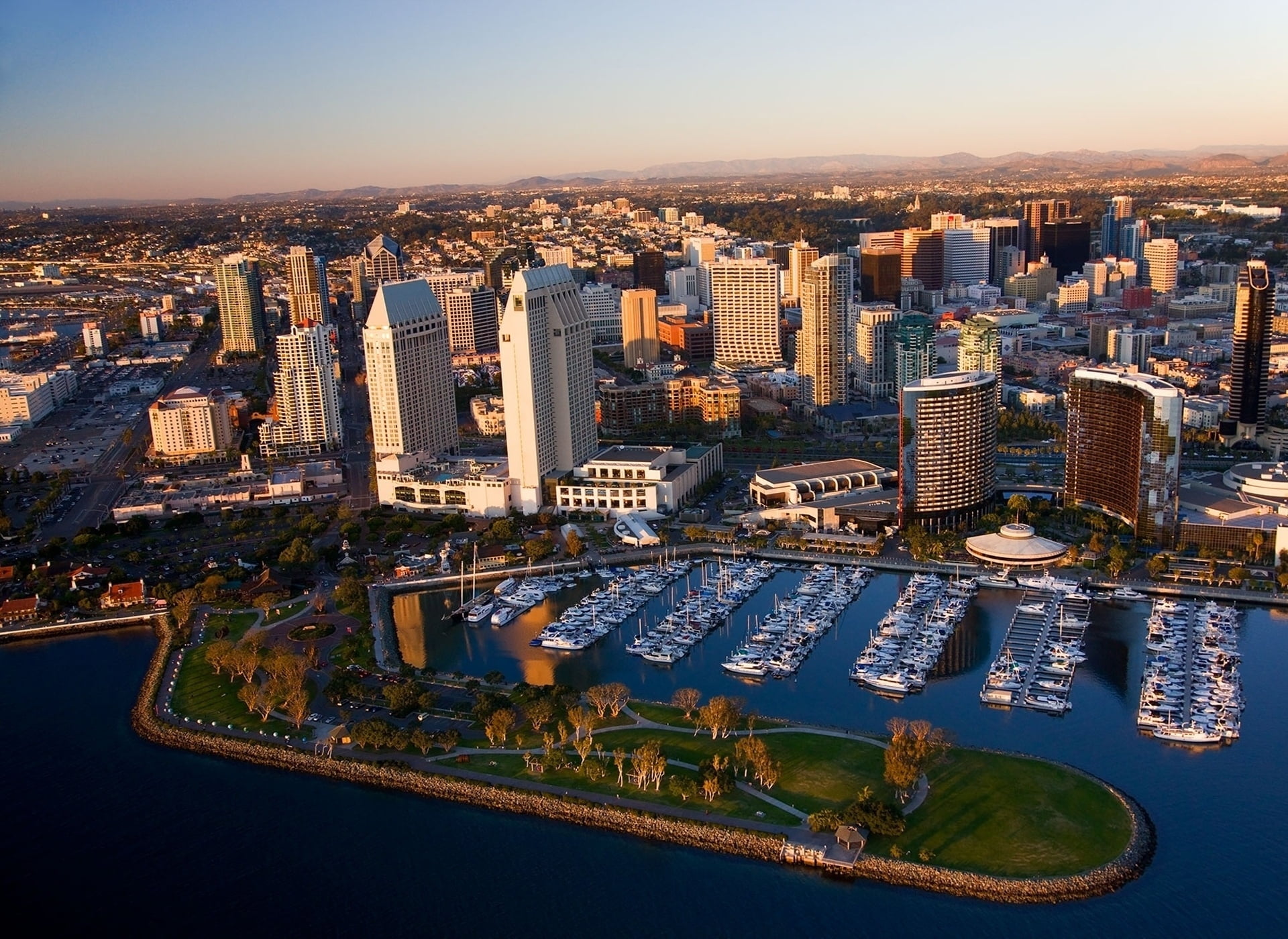 water, office building exterior, outdoors, night, aerial View, downtown District, city Life, office Building, built Structure, panoramic, business, modern, HD Wallpaper