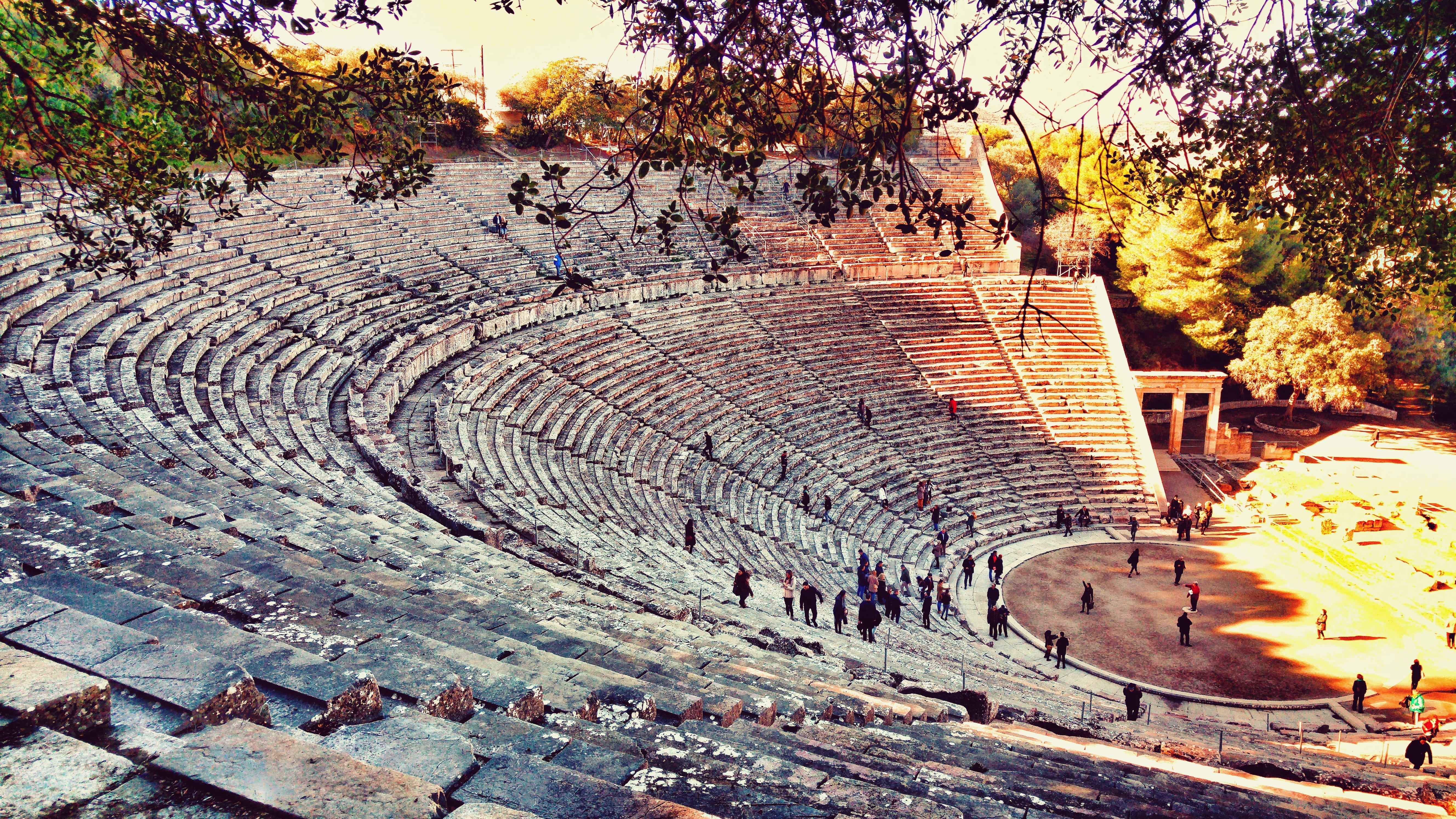 old, staircase, plant, no people, high angle view, outdoors, sunlight, history, nature, tree, the past, epidaurus, built structure, travel destinations, HD Wallpaper