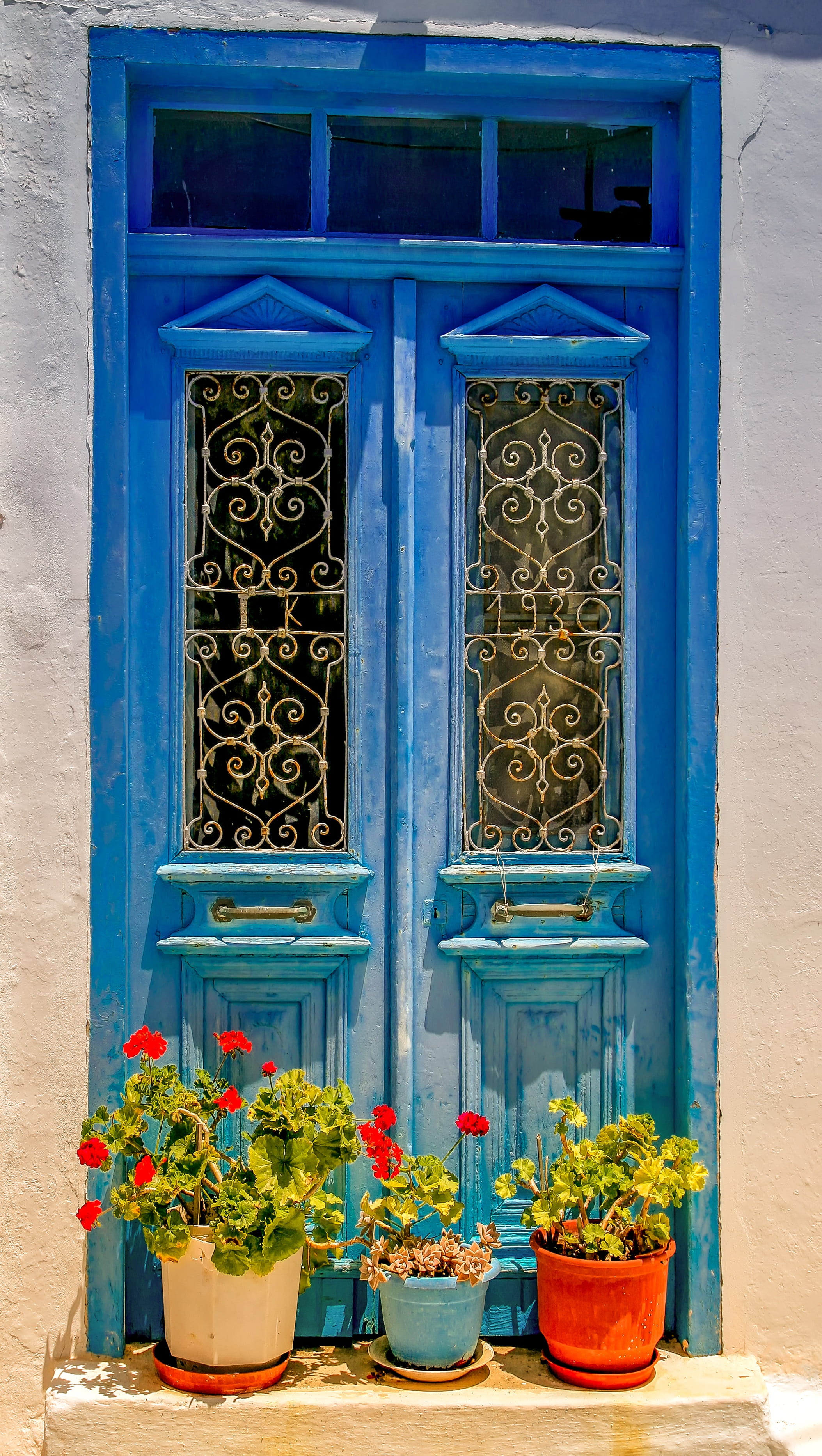 freshness, greece, old, grid, glass, holiday, day, flowerpot, metal, growth, outdoors, door, potted, wall - building feature, plants, closed, architecture, Phone HD Wallpaper
