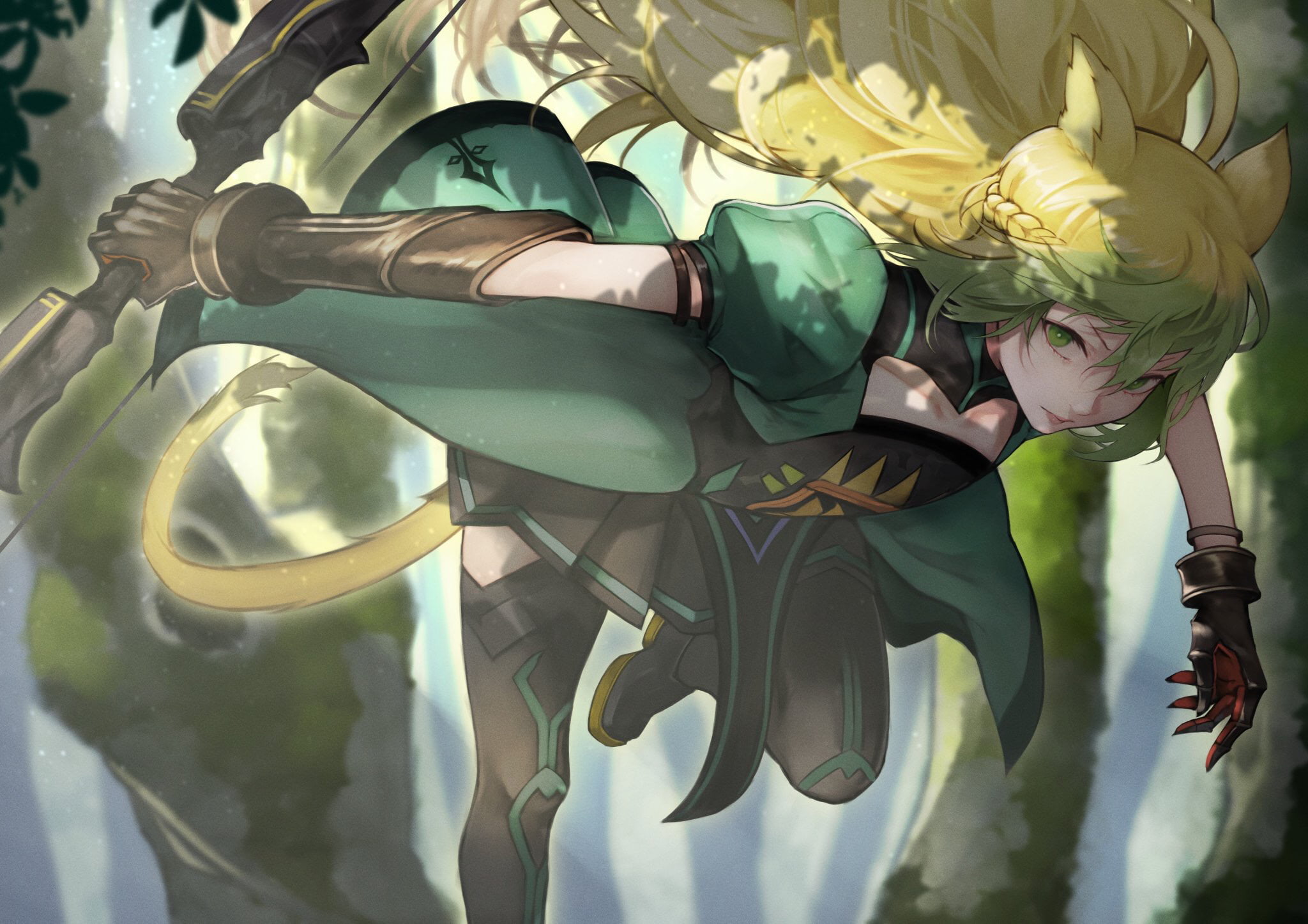 1080P, Fate/Apocrypha, animal ears, Archer of Red, Atalanta (Fate/Grand Order), yoshi55level, green hair, Fate Series, green eyes, anime girls, Fate/Grand, HD Wallpaper