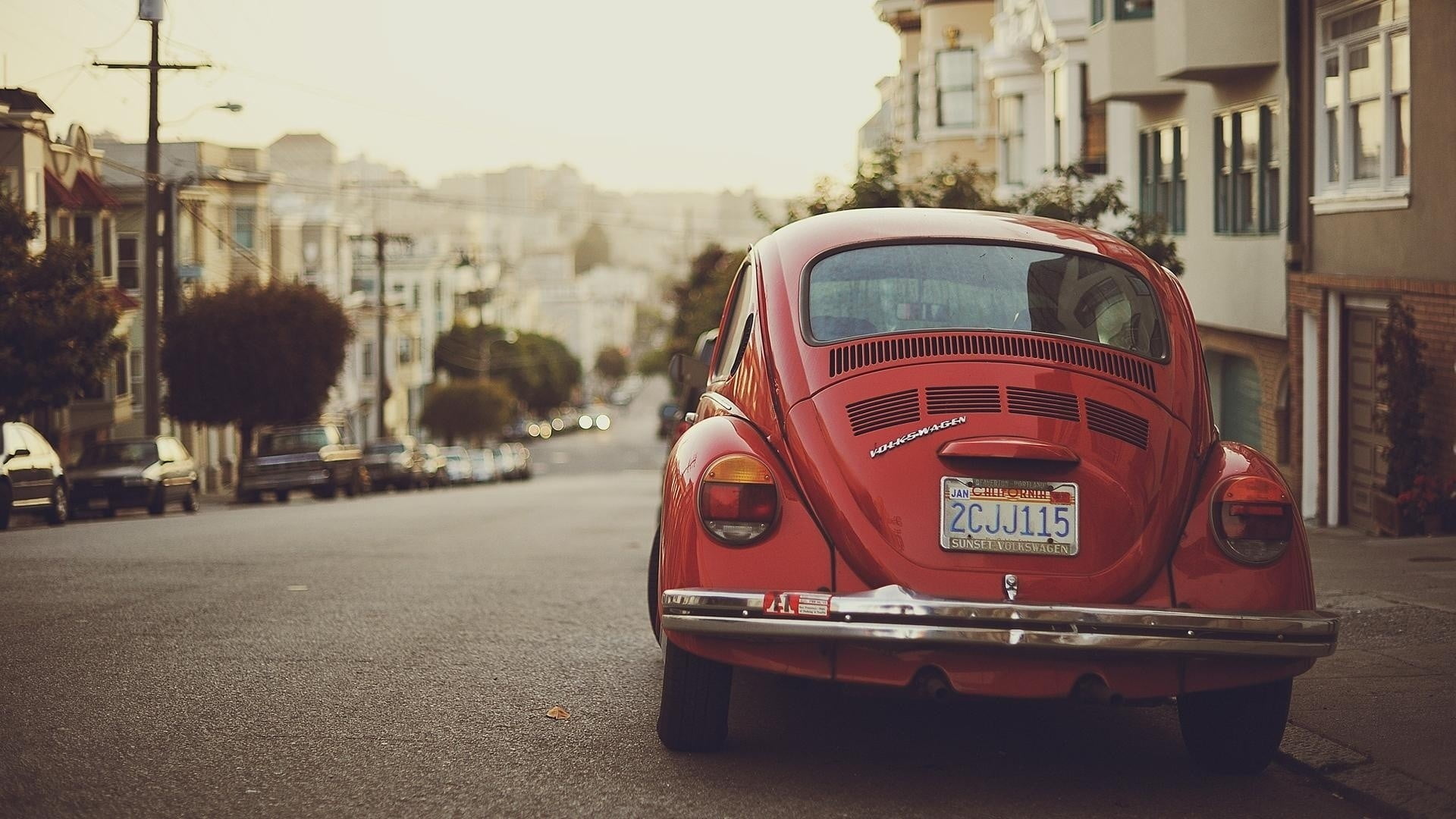 architecture, car, building exterior, red cars, nature, retro styled, city, vintage, mode of transportation, built structure, transportation, building, HD Wallpaper