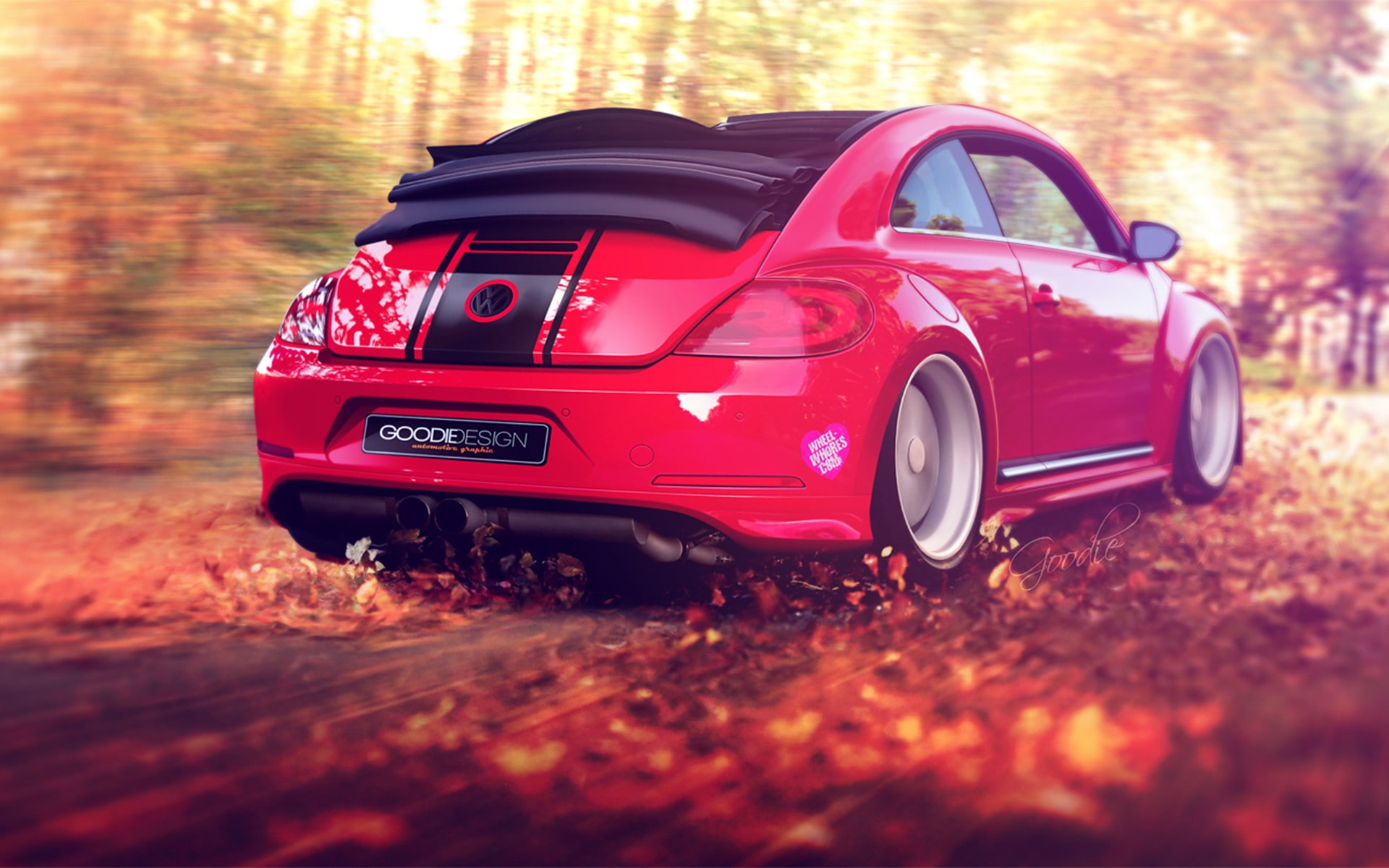 toy, no people, selective focus, outdoors, autumn, land vehicle, 1080P, red, Volkswagen Beetle, nature, plant, Volkswagen, transportation, day, field, HD Wallpaper