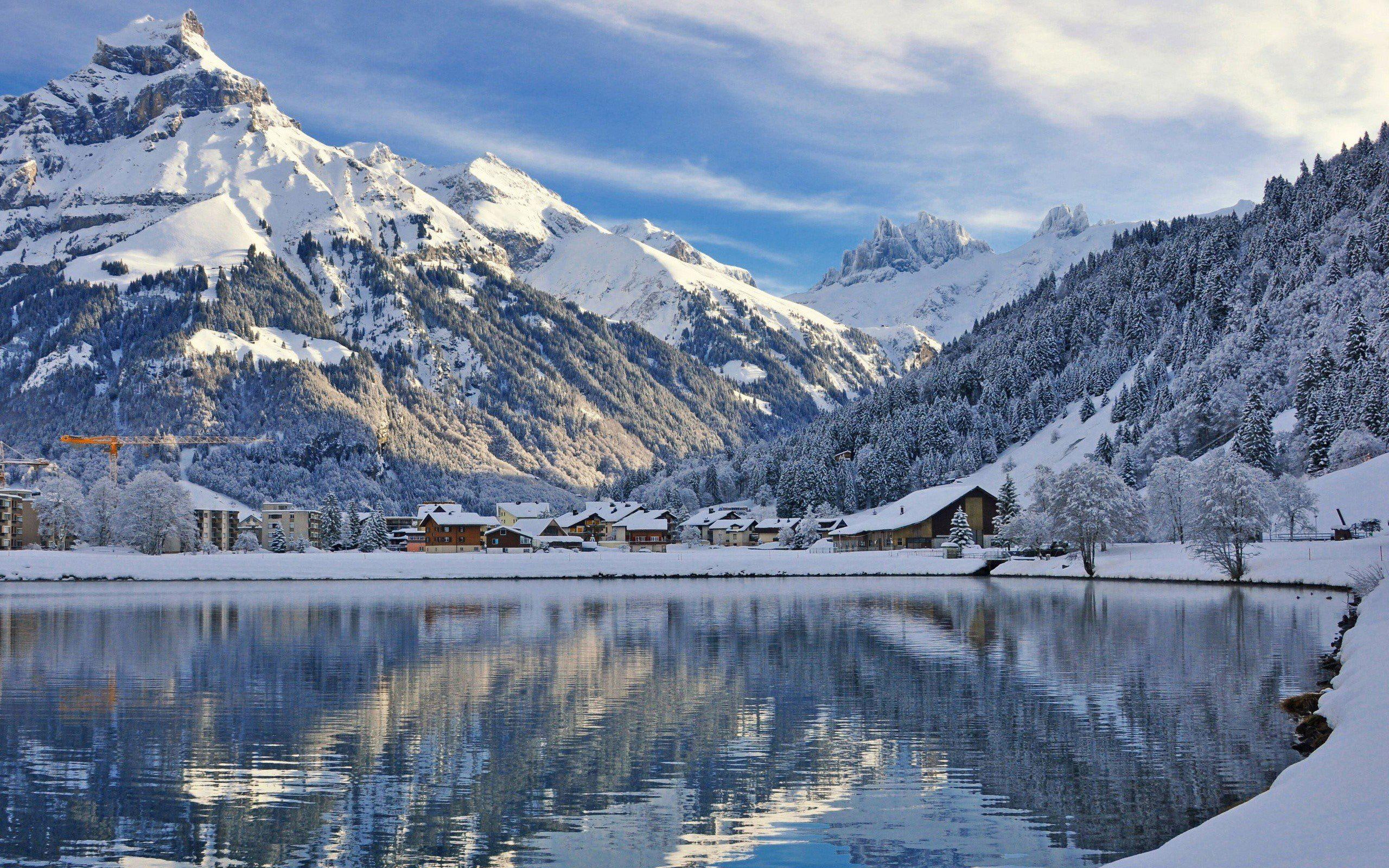 mountains, picture, 2K, nature, lakes, snow, landscapes, gallery, HD Wallpaper