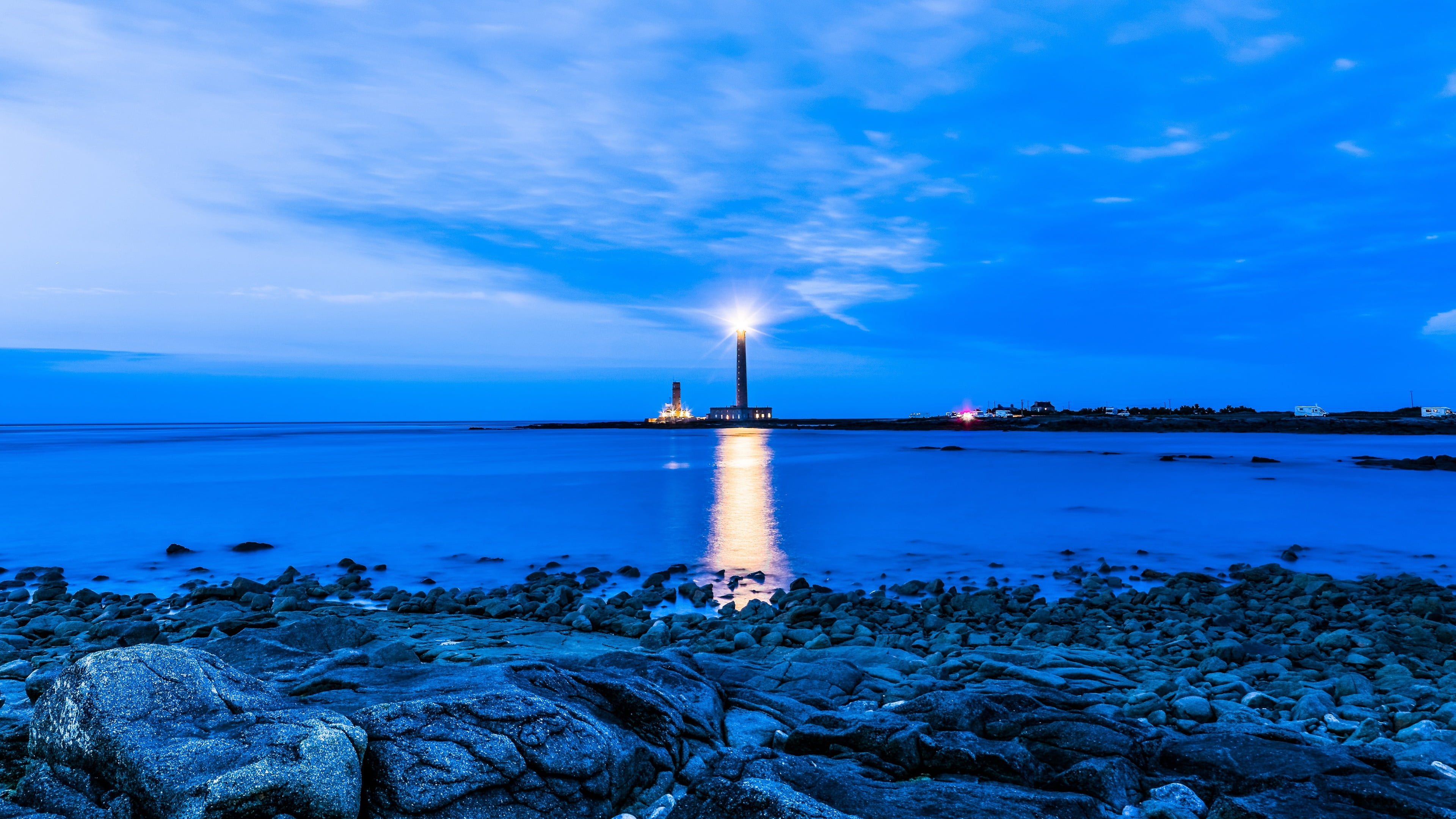 no people, beach, europe, france, reflection, phare de gatteville, nature, sky, water, blue landscape, tranquil scene, barfleur, pointe de barfleur light, HD Wallpaper