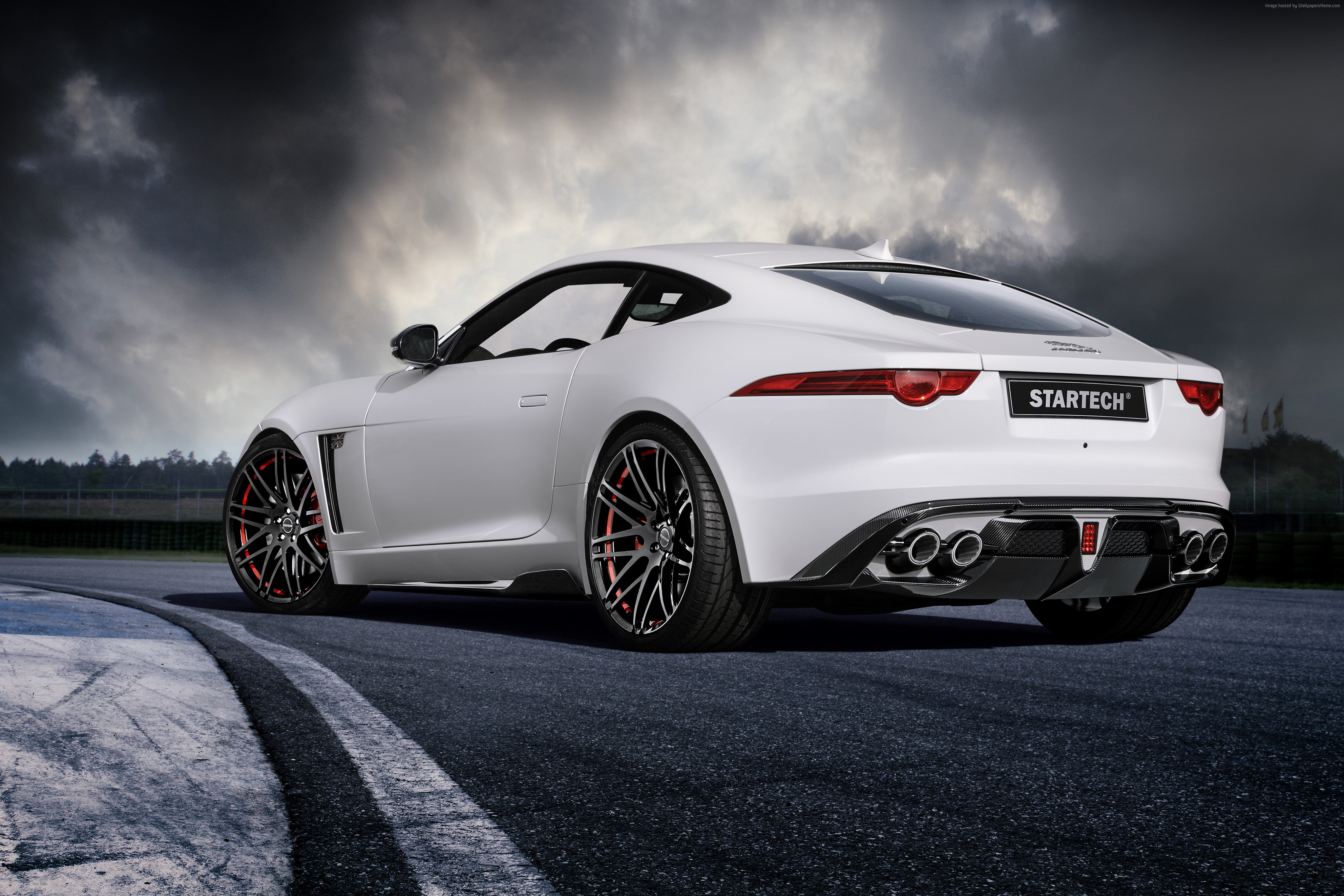 white, 4K, startech., jaguar F type, coupe, HD Wallpaper