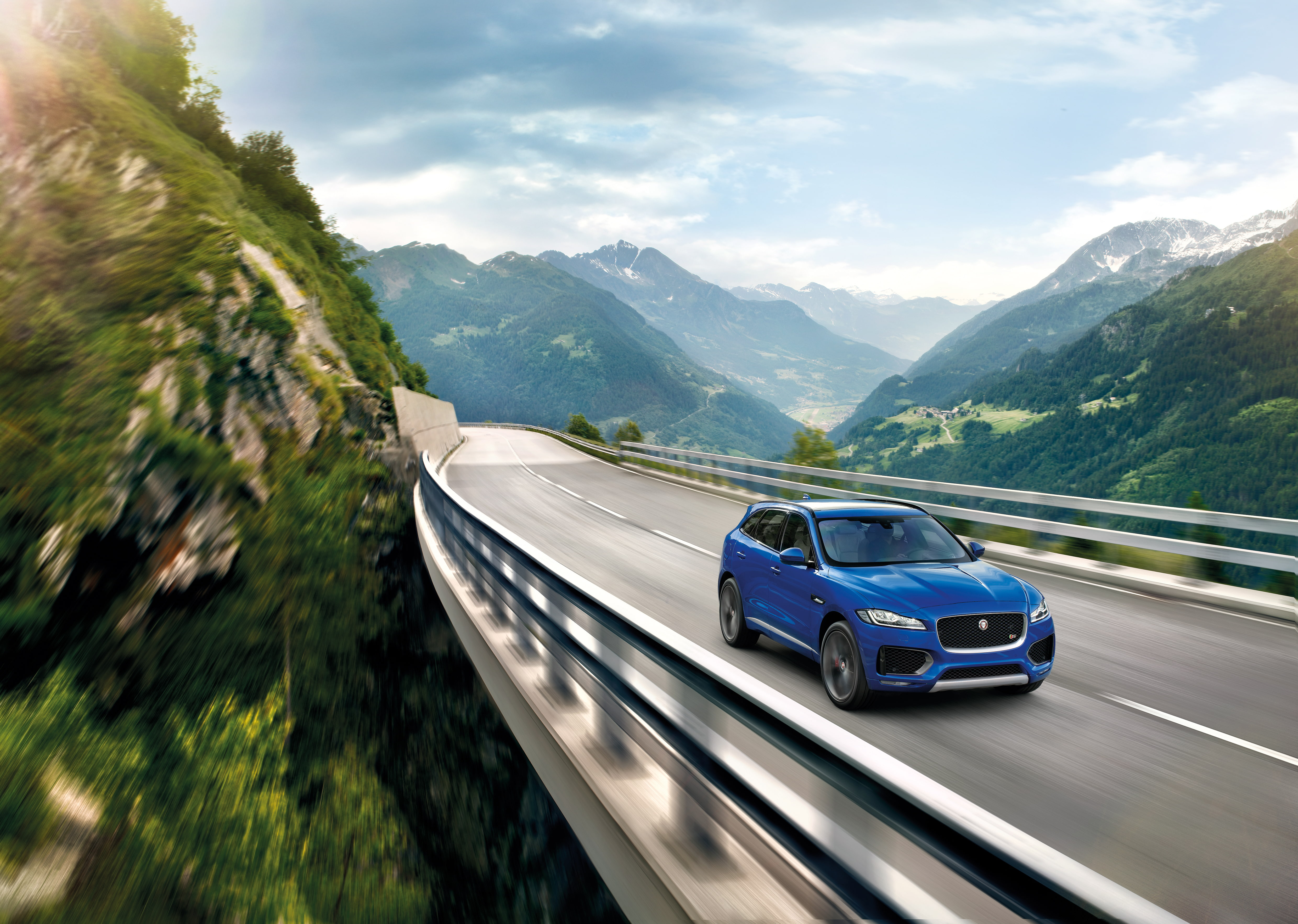crossover, jaguar f-pace, jaguar, movement, mountains, bridge, 4K, HD Wallpaper