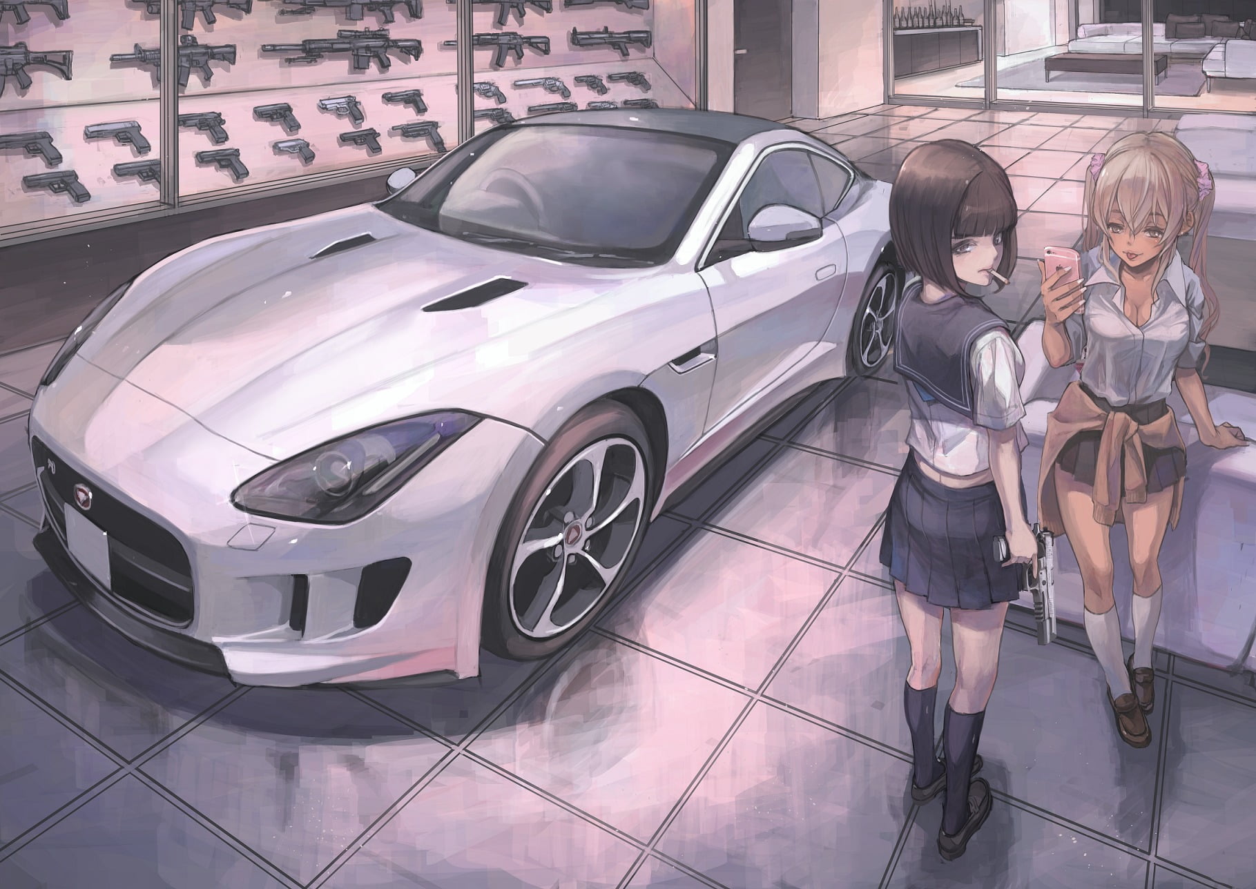 transportation, long hair, mode of transportation, casual clothing, togetherness, car, lifestyles, motor vehicle, anime, adult, luxury, land vehicle, shopping, HD Wallpaper