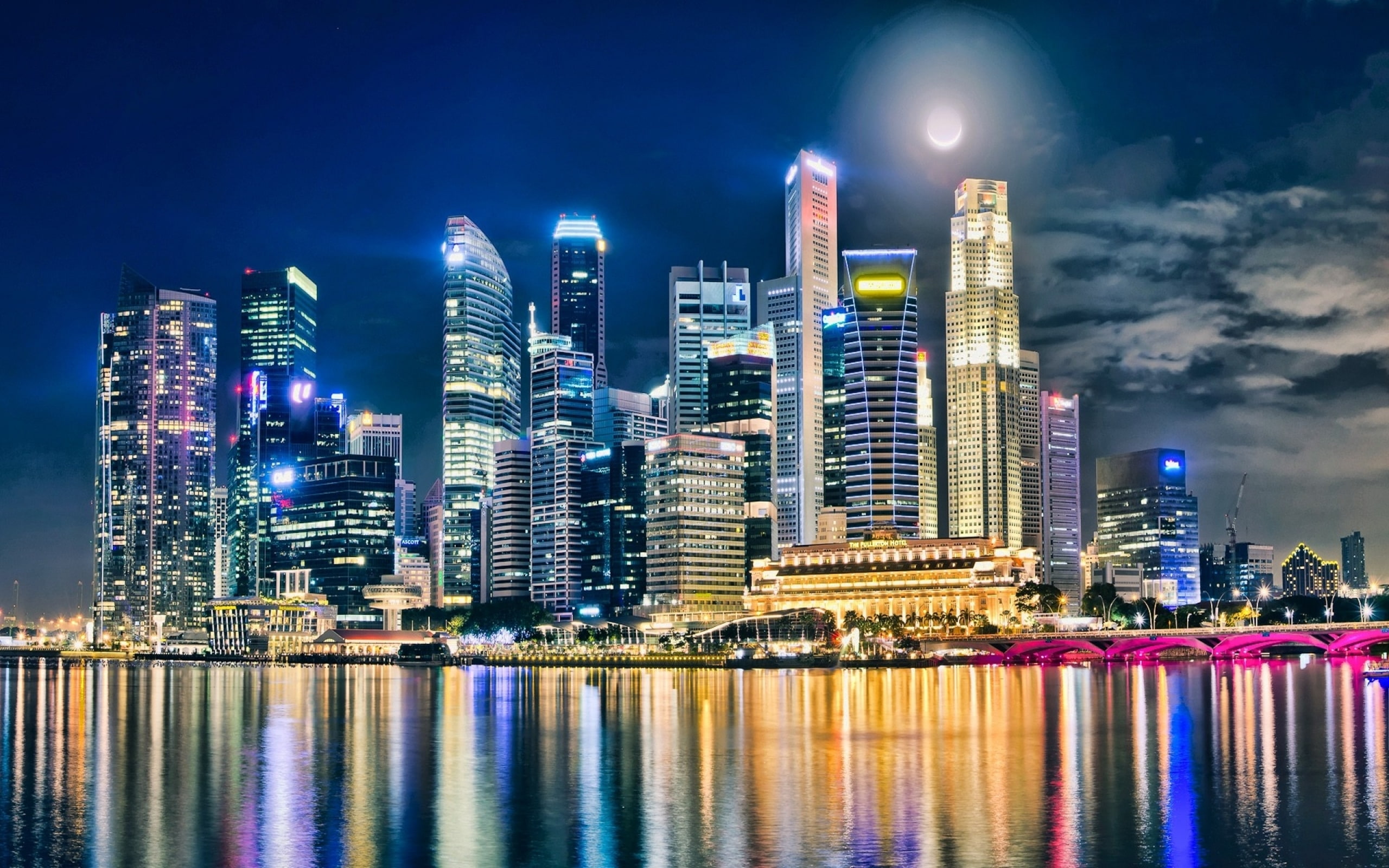 city, moon, night, towns, cityscapes, dubai, skyscrapers, 2K, wallpape, HD Wallpaper