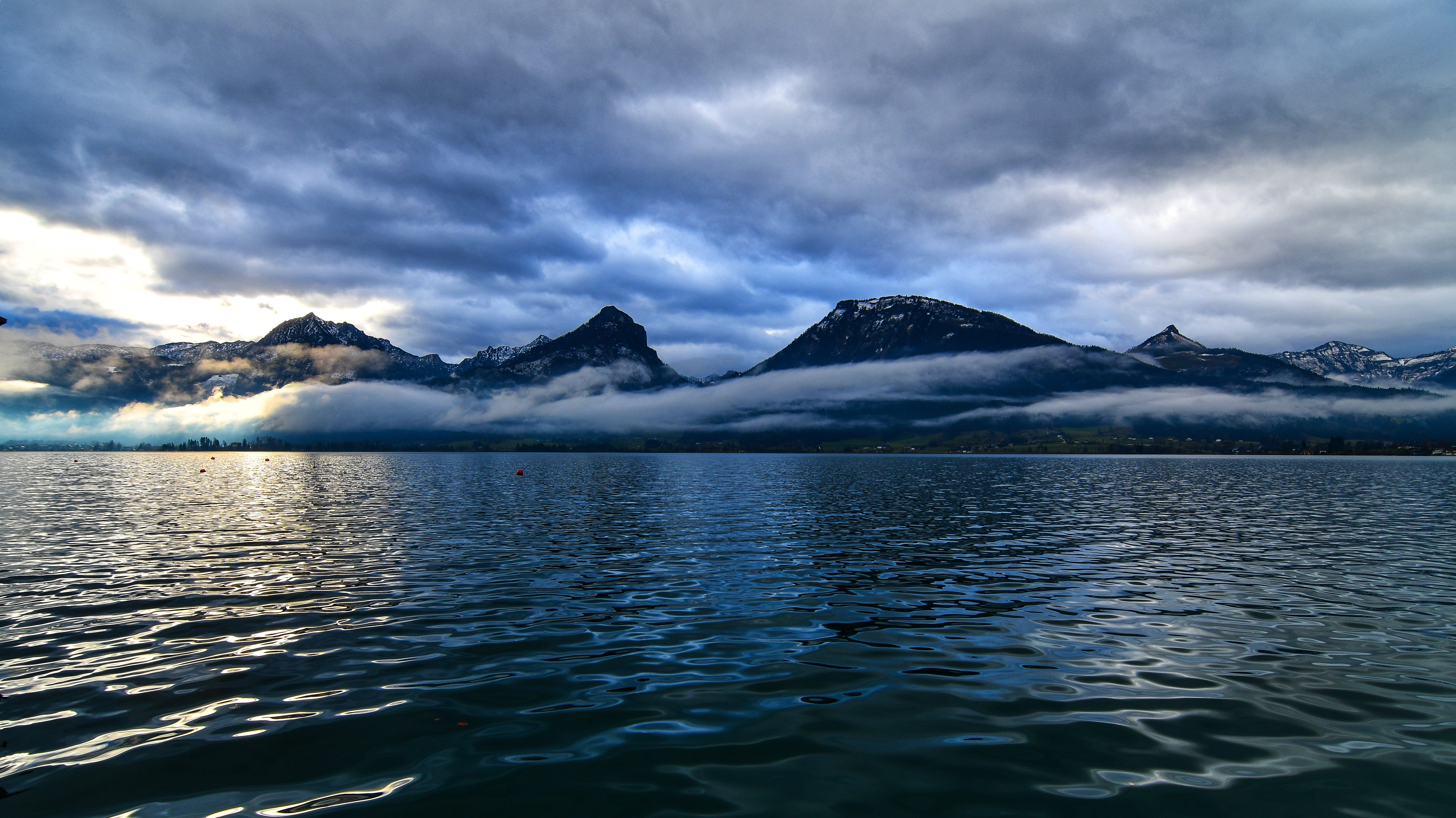 lake, environment, nature, tranquility, 5K, mountain, tranquil scene, sky, rippled, cloud - sky, austria, water, travel, snowcapped mountain, outdoors, HD Wallpaper