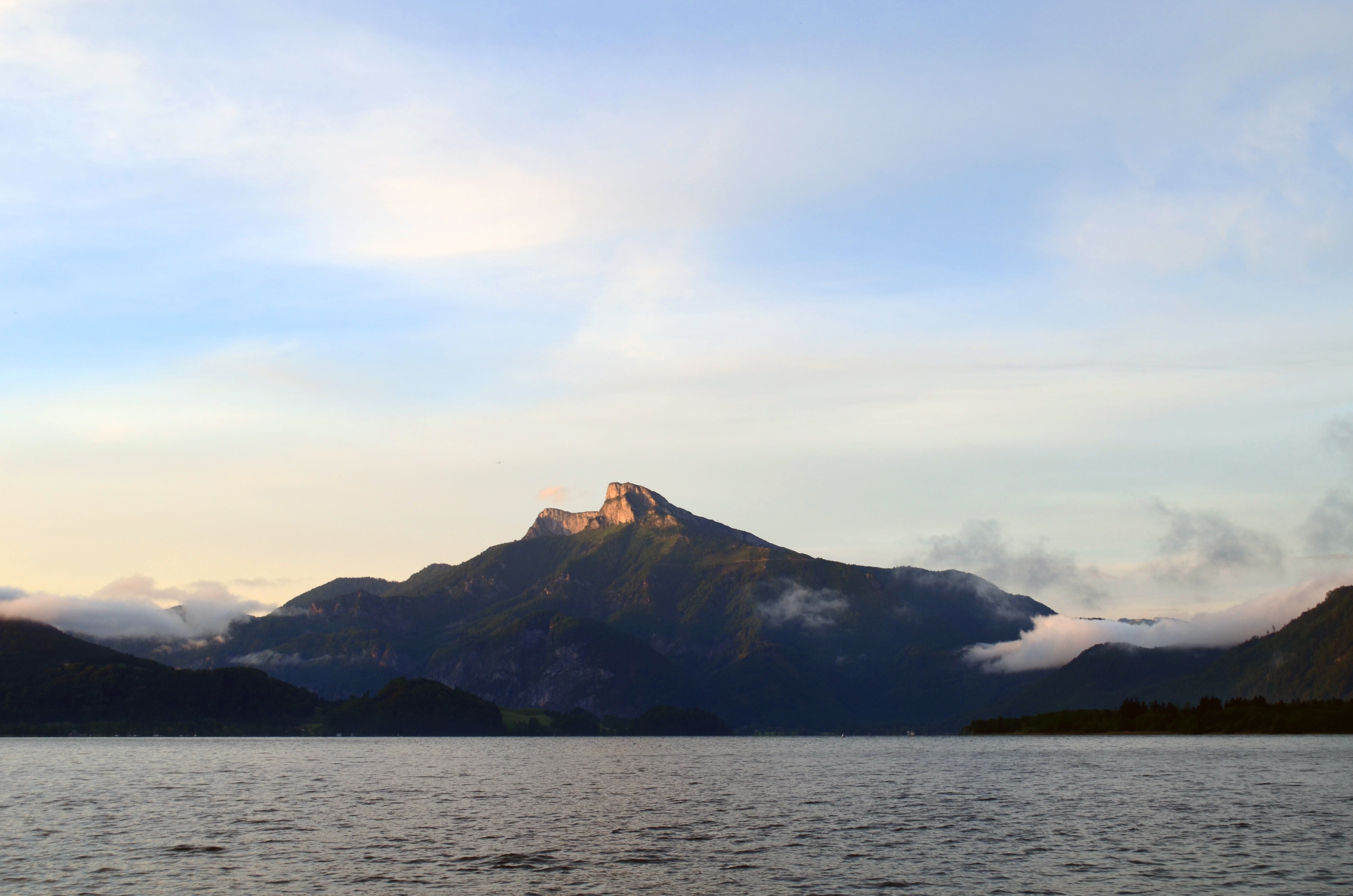 mountain peak, outdoors, austria, clouds, cloud - sky, alpine, nature, idyll, non-urban scene, salzkammergut, tranquil scene, mondsee, beauty in nature, HD Wallpaper
