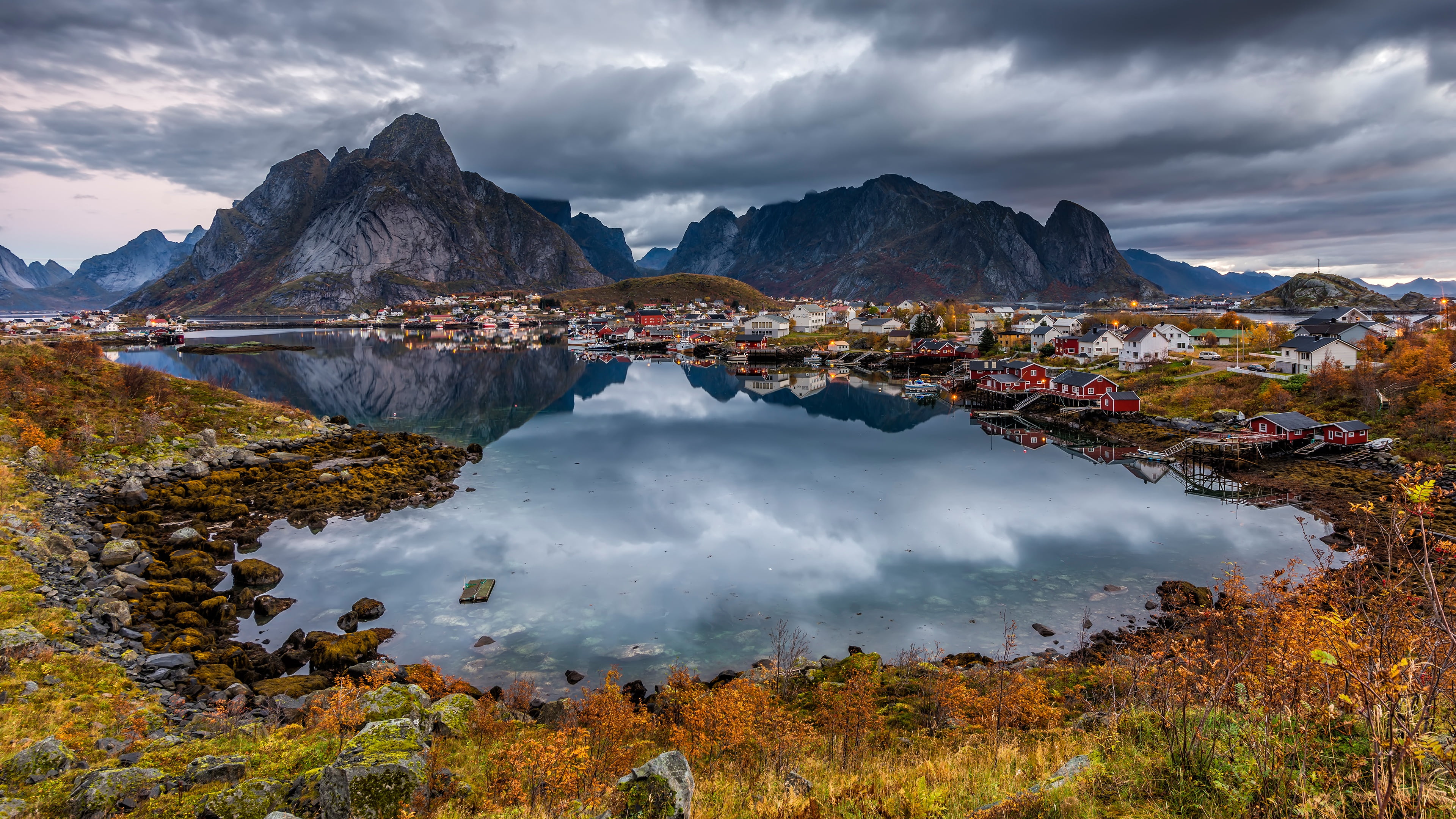 non-urban scene, no people, cloud - sky, land, 4K, sky, water, tranquility, mountains, landscape, Norway, scenics - nature, reflection, travel destinations, HD Wallpaper
