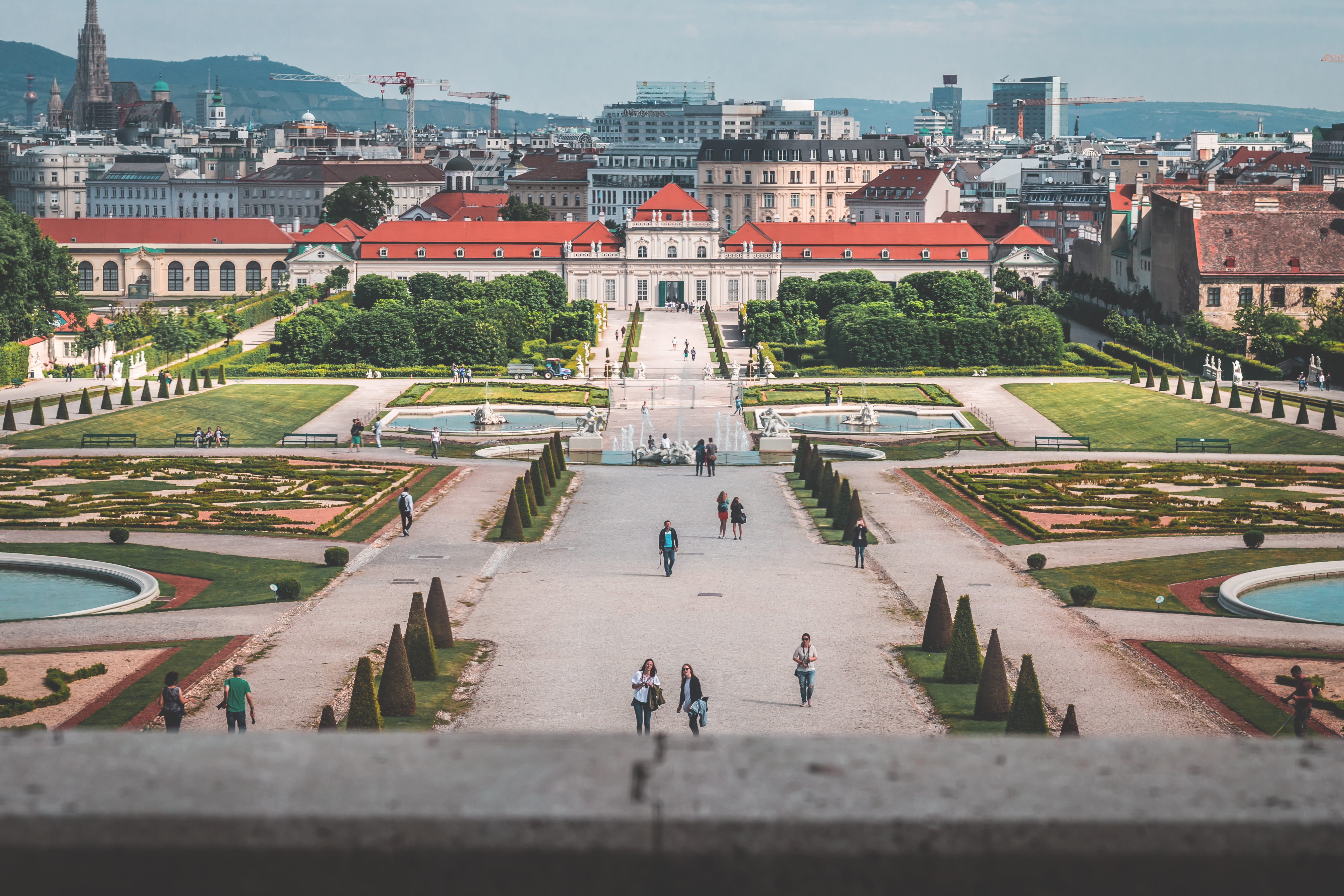wien, walking, men, travel, urban, house, large group of people, plaza, water, view, people, day, building, downtown, the past, built structure, fountain, HD Wallpaper