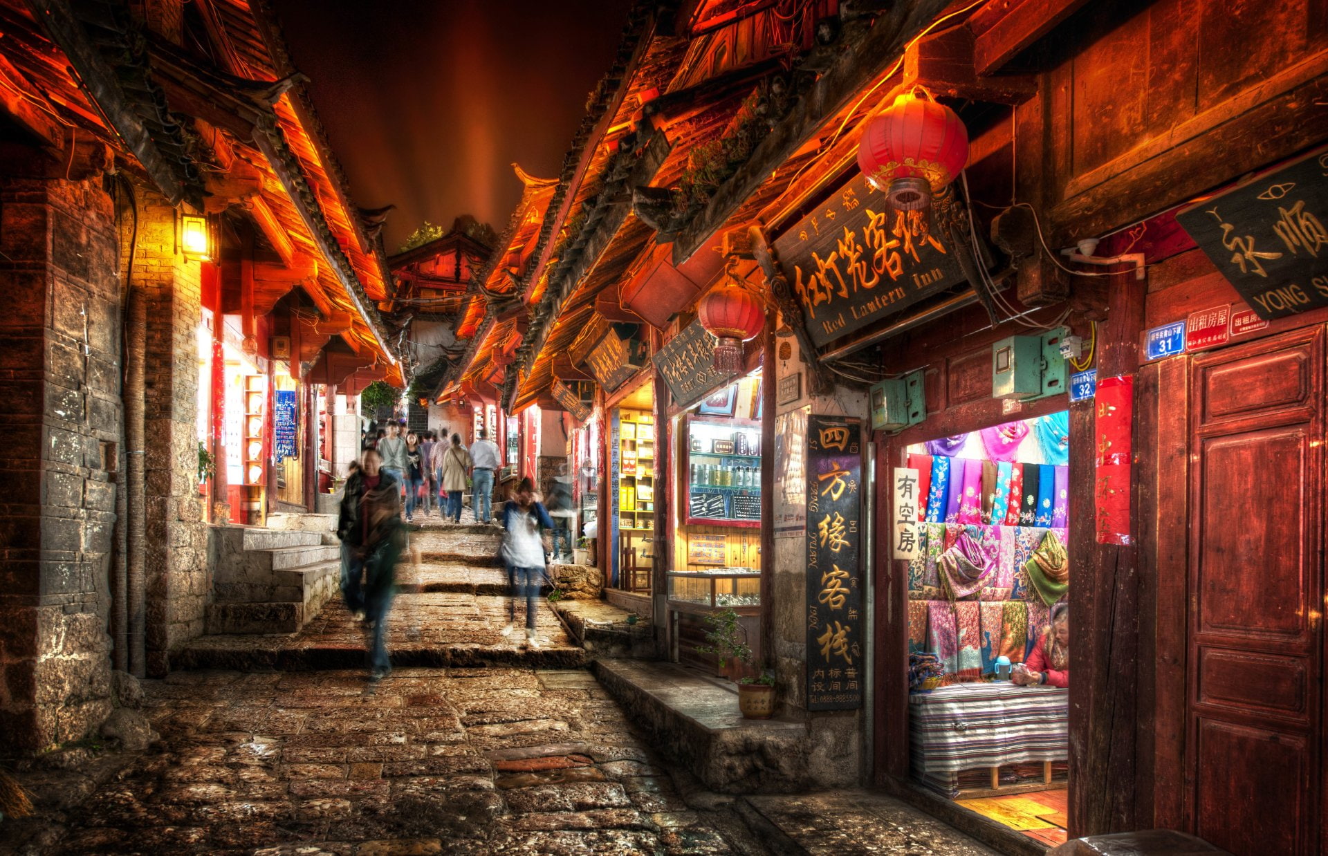 Night, Street, Lijiang, China, 1080P, Oriental, Cities, HD Wallpaper