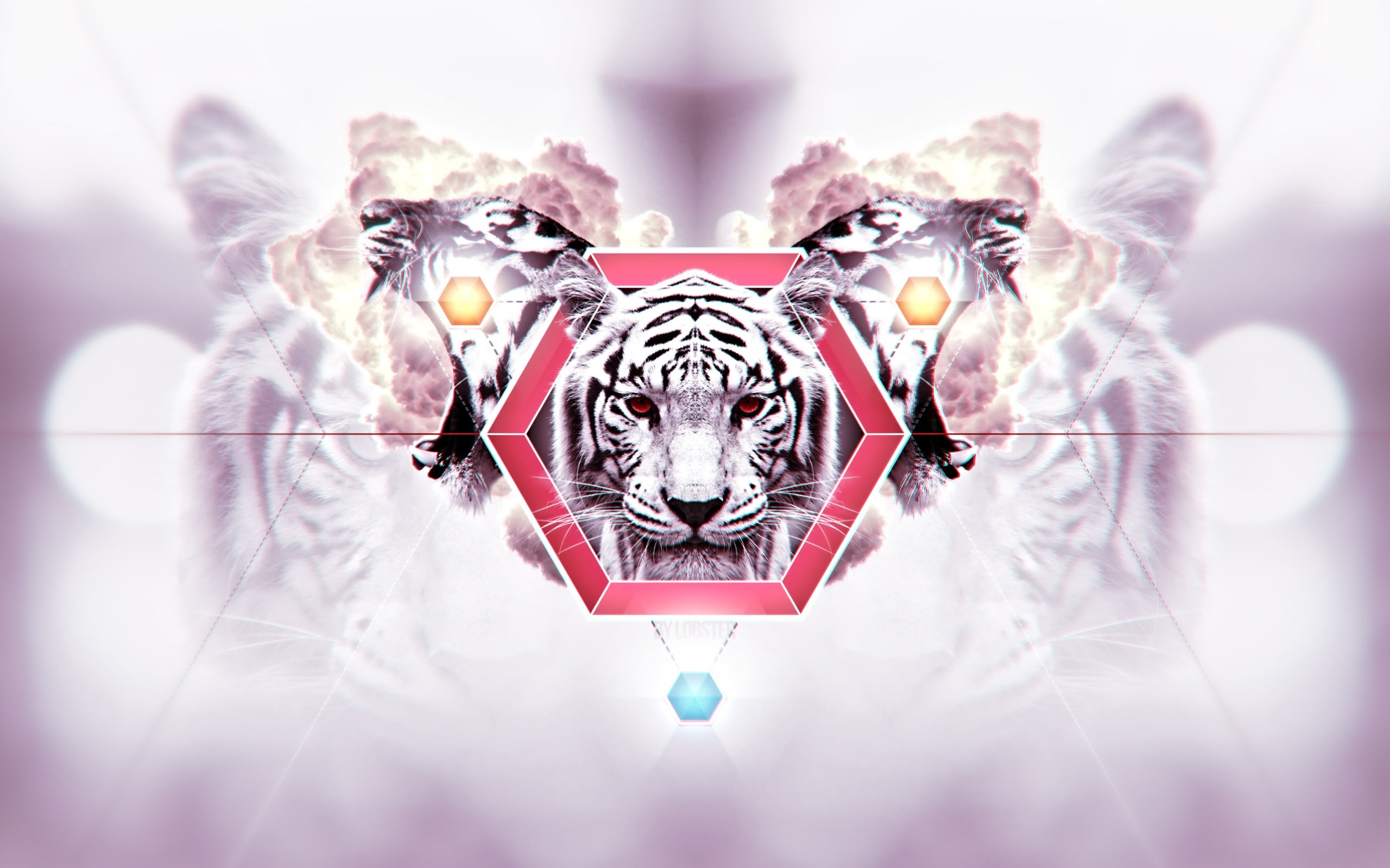 outdoors, representation, body part, mammal, backgrounds, face, close-up, background, striped, tiger, 2K, art and craft, white, creativity, one animal, HD Wallpaper
