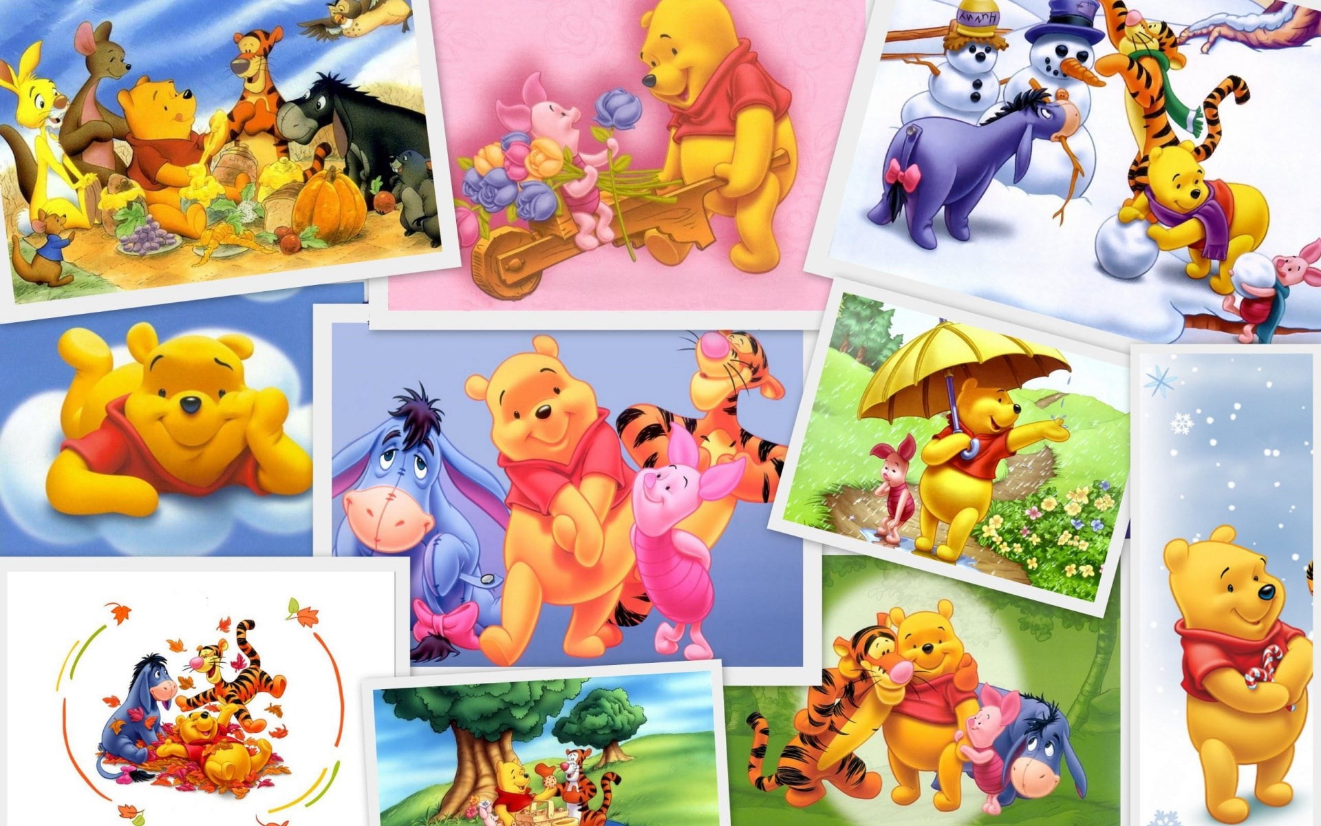 digital composite, freshness, winnie the pooh, collection, art and craft, food and drink, food, mammal, multi colored, arrangement, 1080P, variation, representation, HD Wallpaper