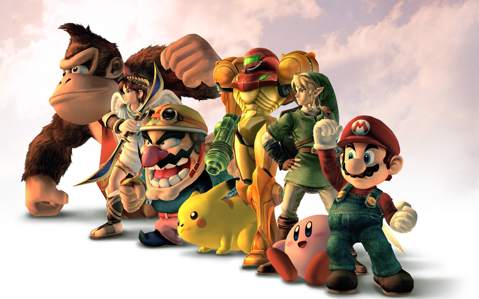 x, hd, wario, video, bros, games, Mario, pikachu, super, art, samus, kirby, brawl, kong, smash, 720P, aran, donkey, HD Wallpaper