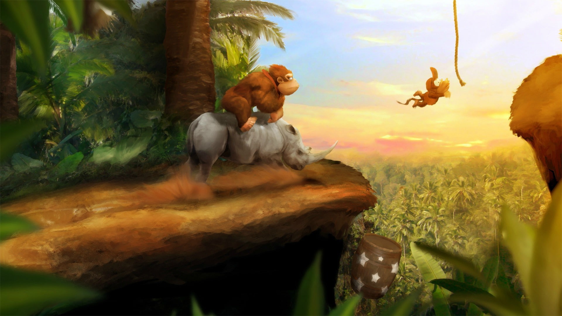 1080P, monkey, video games, digital art, rhino, Donkey Kong, HD Wallpaper