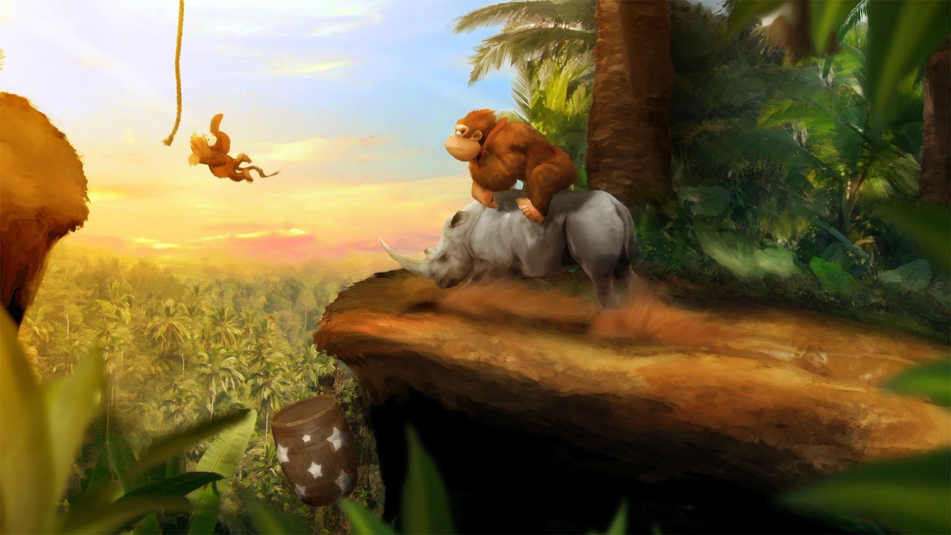 monkeys, video games, animal wildlife, creativity, art and craft, human representation, tree, Donkey Kong, no people, nature, leaf, day, outdoors, female likeness, HD Wallpaper