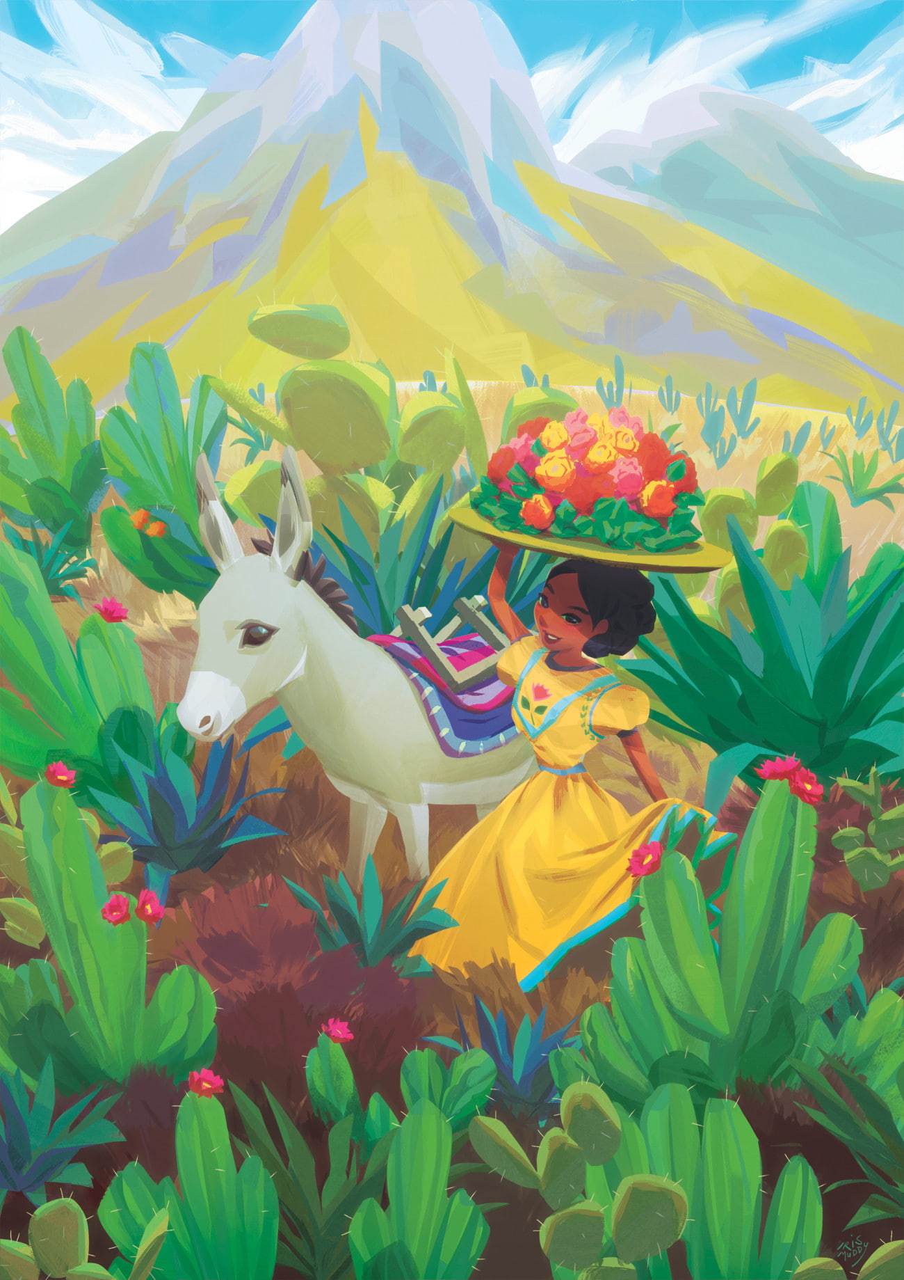 drawing, desert, mountains, fruit, plants, donkey, cactus, 720P, dress, Phone HD Wallpaper