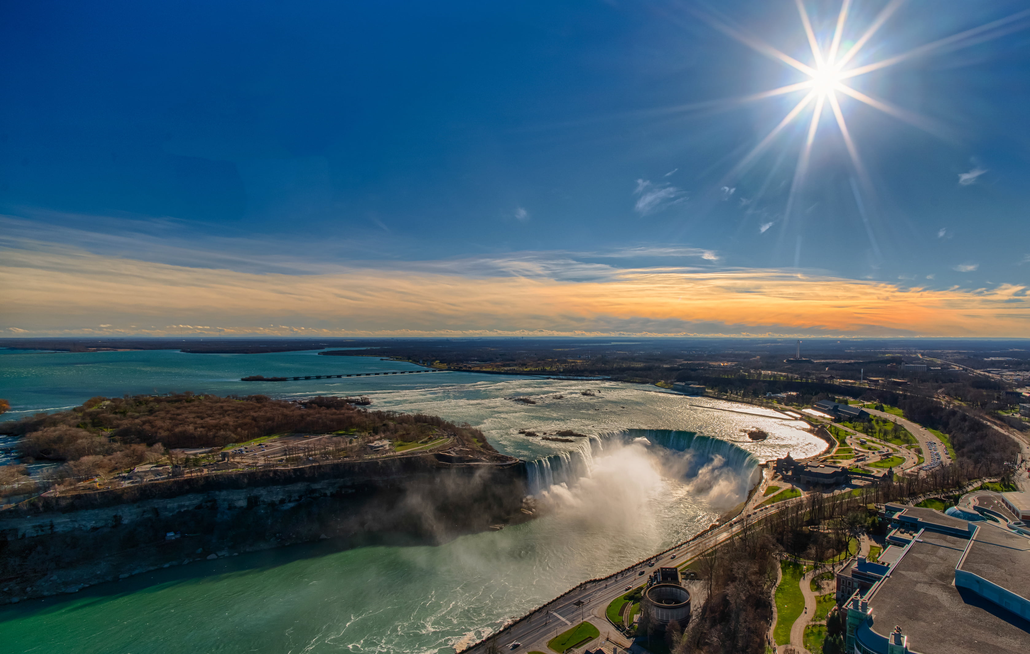 water, scenics - nature, travel, motion, flowing water, river, sky, long exposure, Ontario, panorama, Canada, horizon, Niagara falls, no people, sun, outdoors, HD Wallpaper