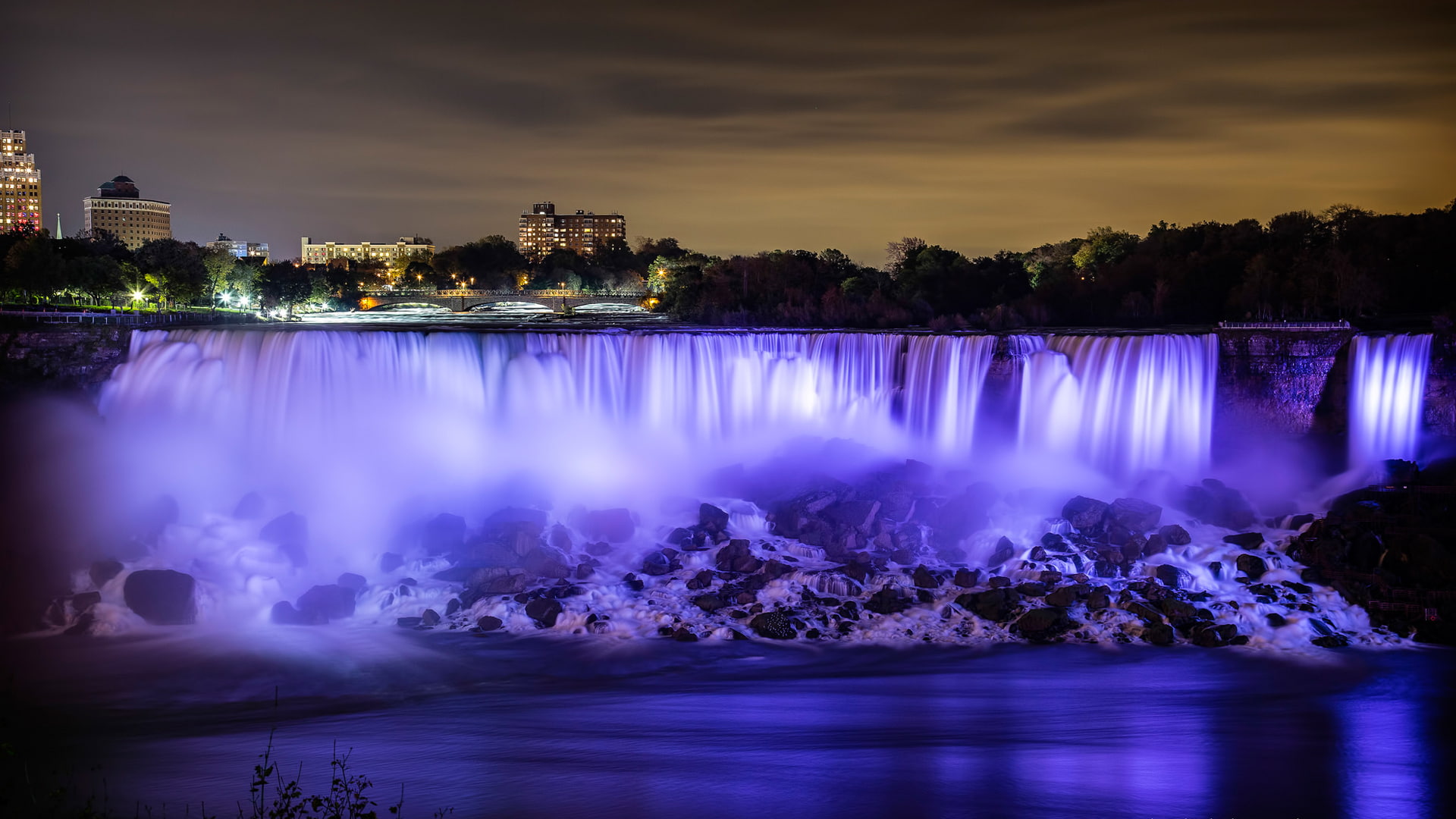 Niagara falls, river, the sky, 1080P, lights, night, home, HD Wallpaper