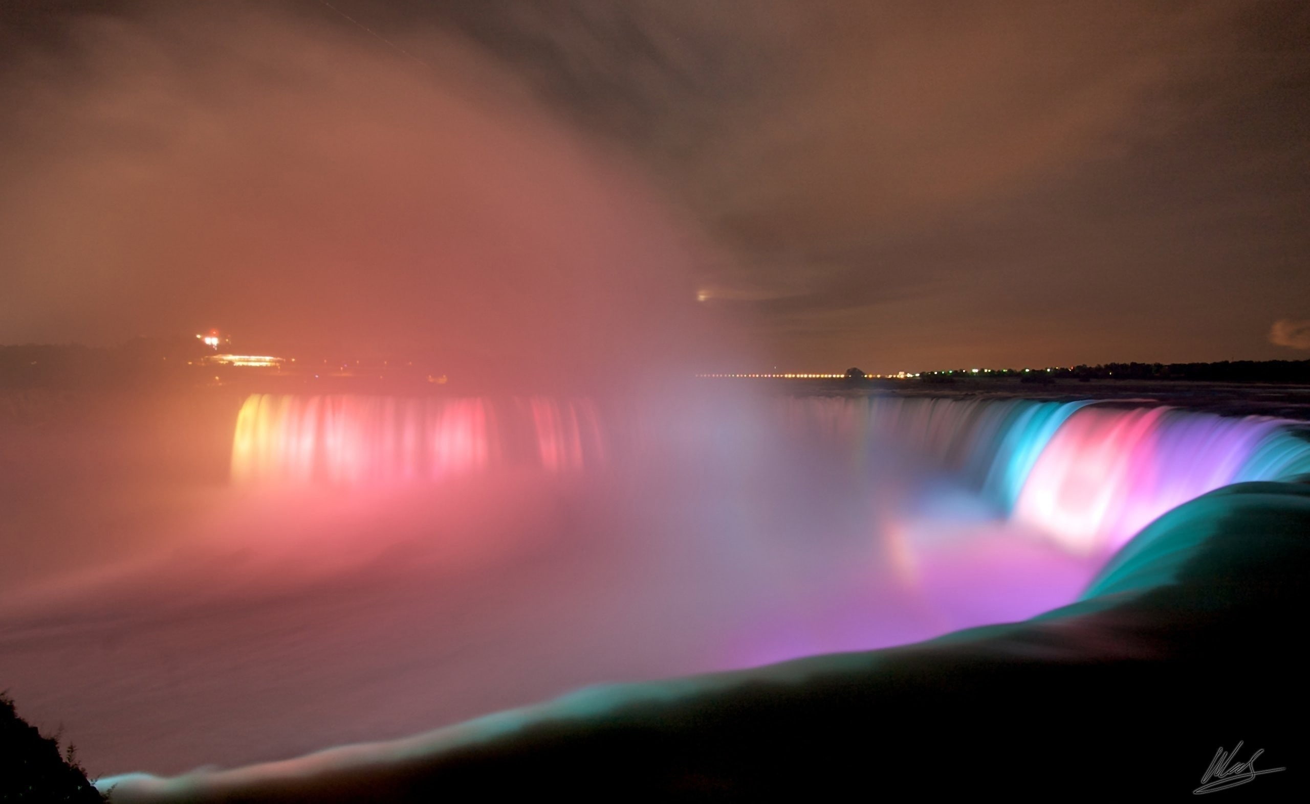 Night, blurred motion, illuminated, beauty in nature, water, power in nature, flowing, waterfall, cloud - sky, Waterfalls, flowing water, sea, 2K, motion, HD Wallpaper